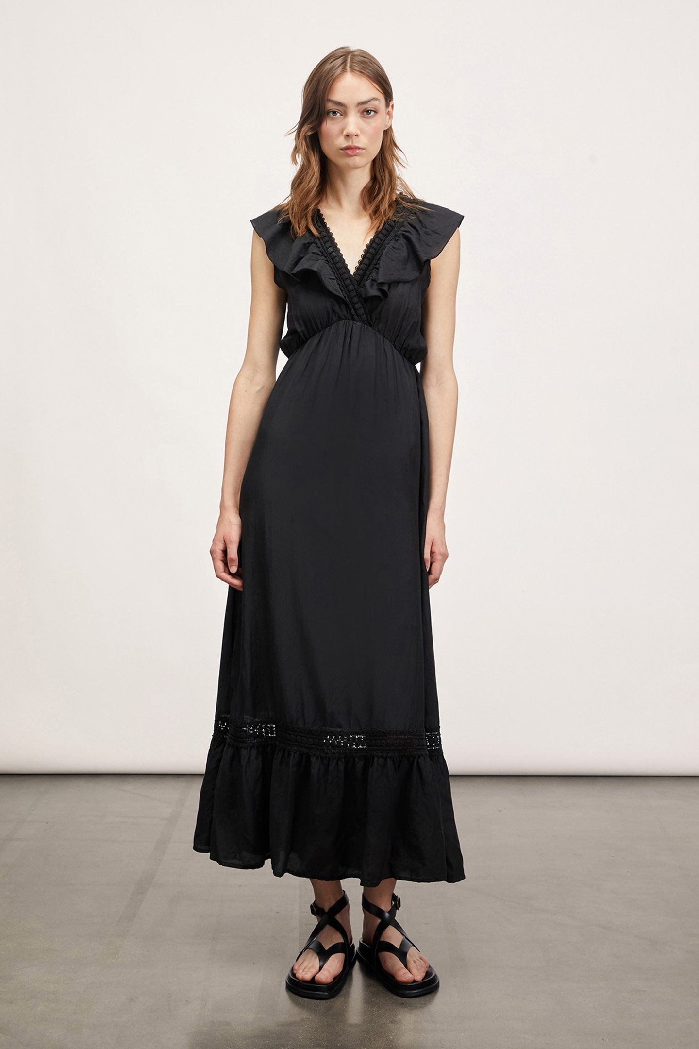 LONG SUMMER DRESS WITH FLOUNCE BLACK 1
