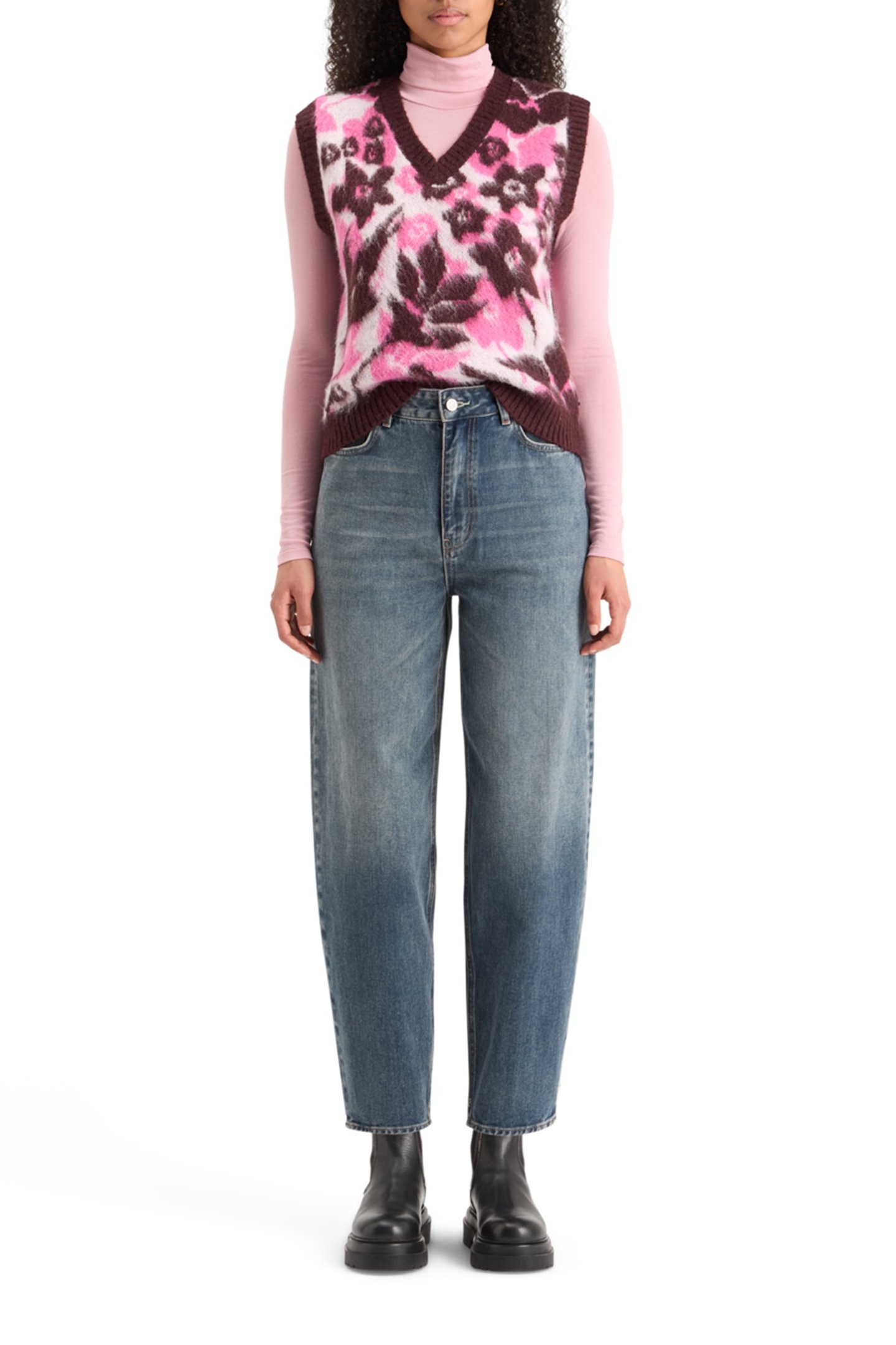 FUZZY V- NECK JACQUARD SPENCER WINTER FLORAL 3