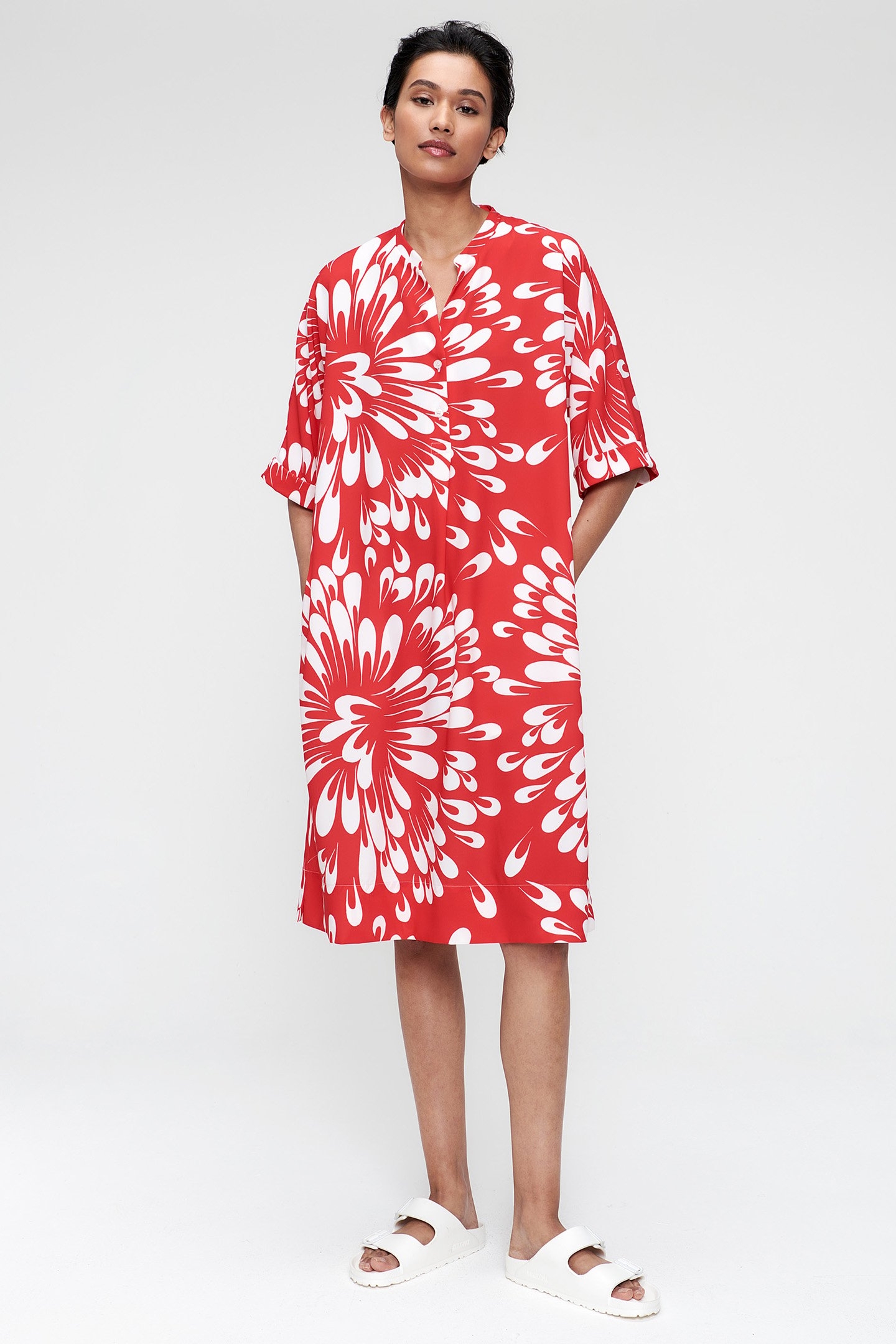 PRINTED SHIFT DRESS FIERY RED 5