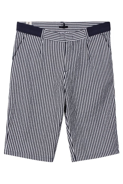 BOYS' NAVY SEERSUCKER STRIPED CHINO SHORTS 1