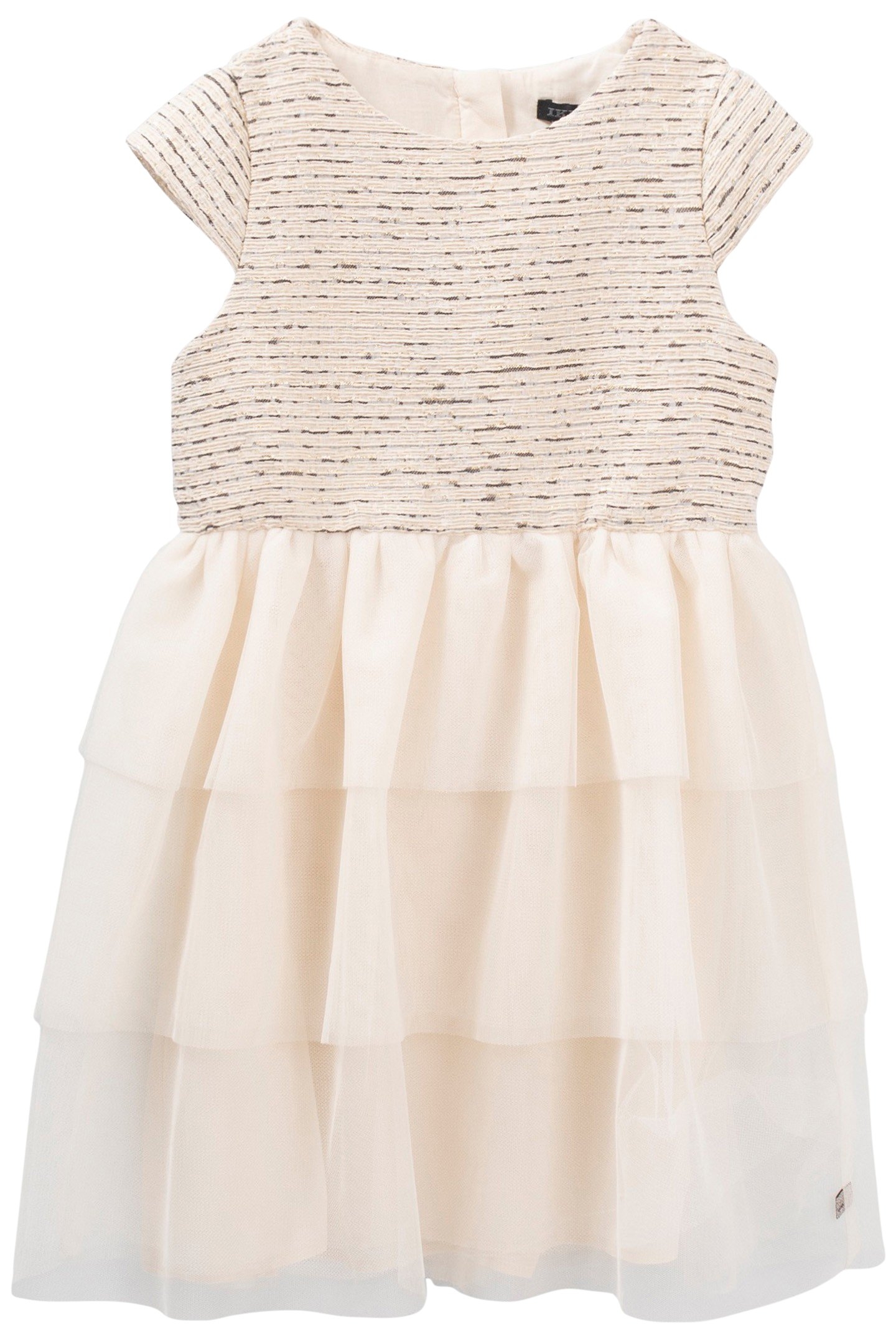 GIRL'S BI_MATERIAL DRESS IN ECRU 1