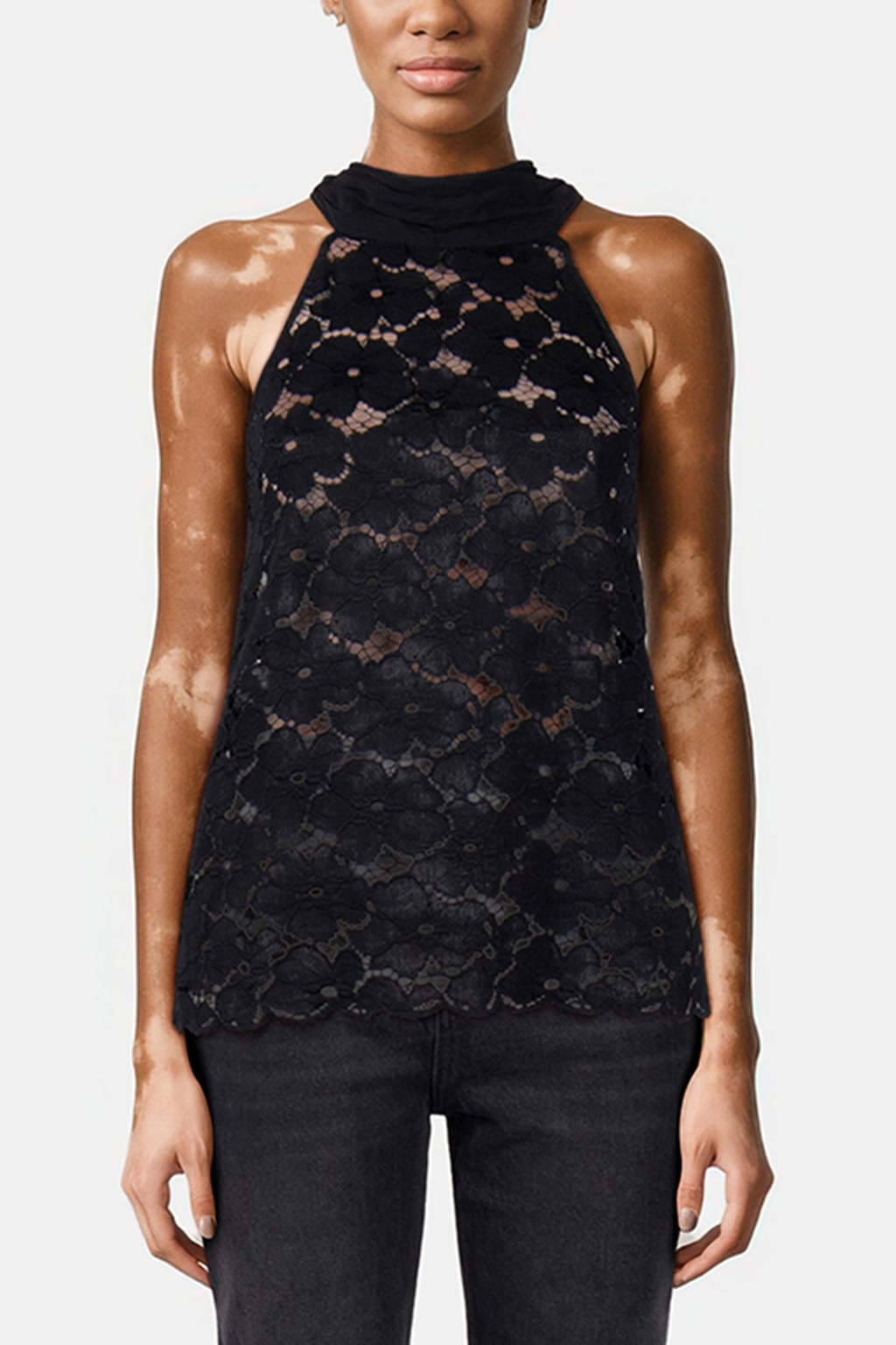 MARCIANO BY GUESS TOP - LACE + CHIFFON BLACK 1