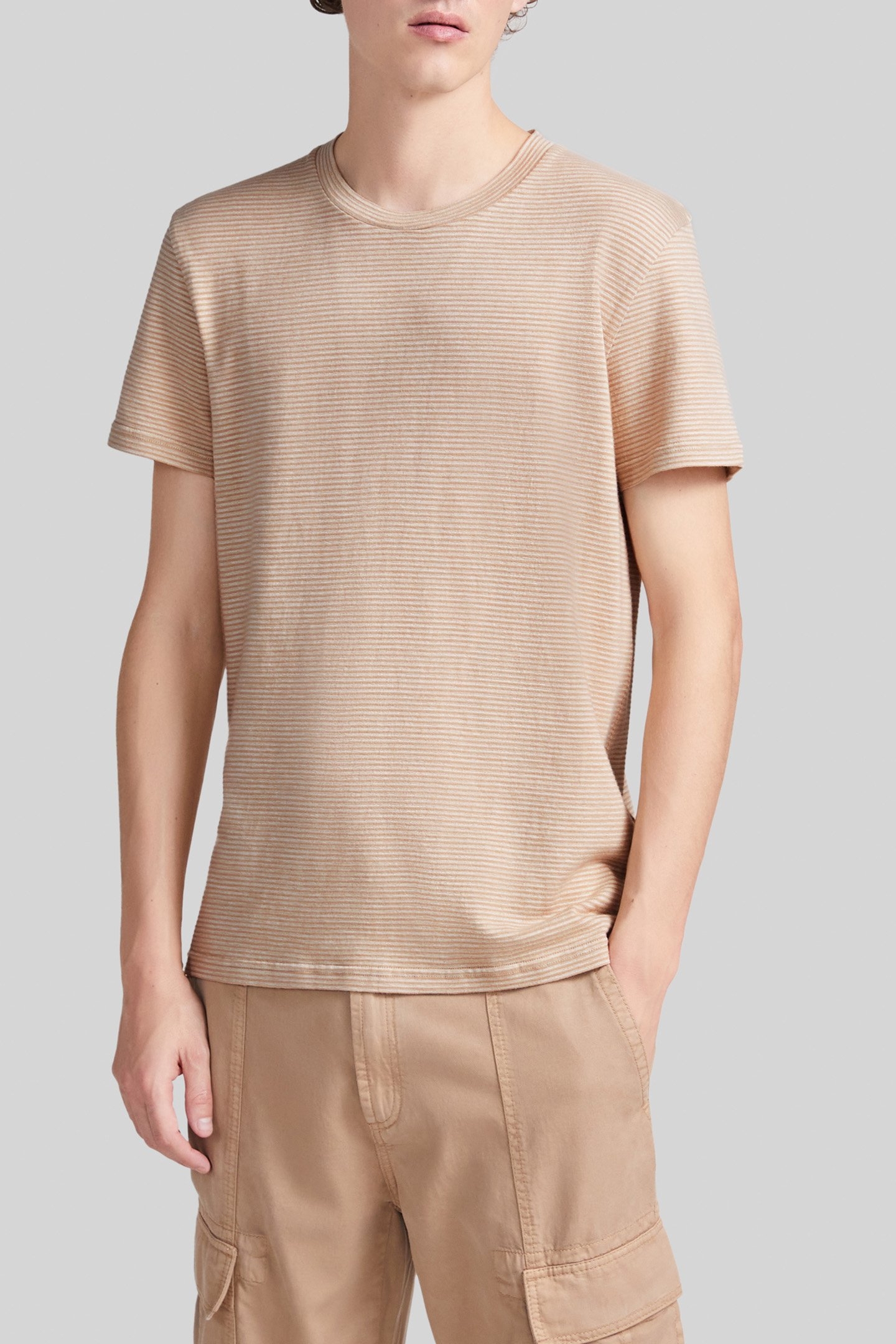 BEIGE ORGANIC COTTON THIN STRIPED T-SHIRT 1