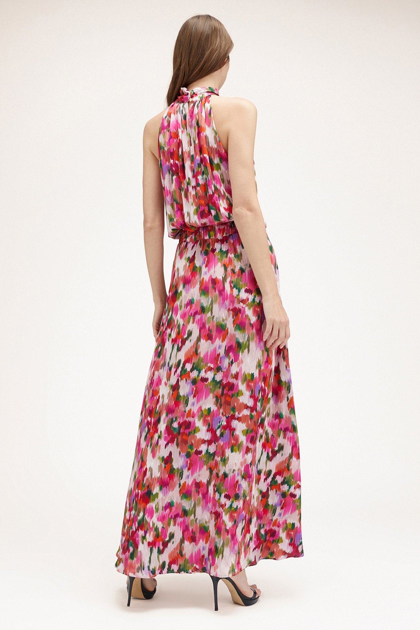 FLORAL INDIAN INK PRINT HALTERNECK DRESS RED 2