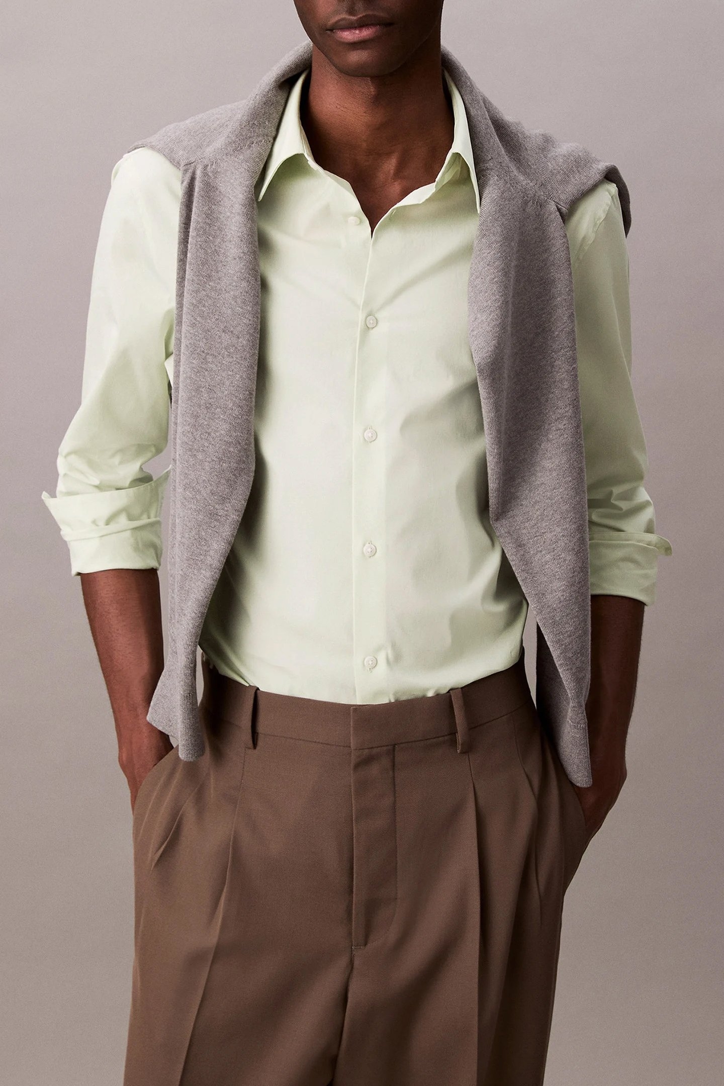 LS SOLID STRETCH SLIM FIT SHIRT TENDER GREENS 4