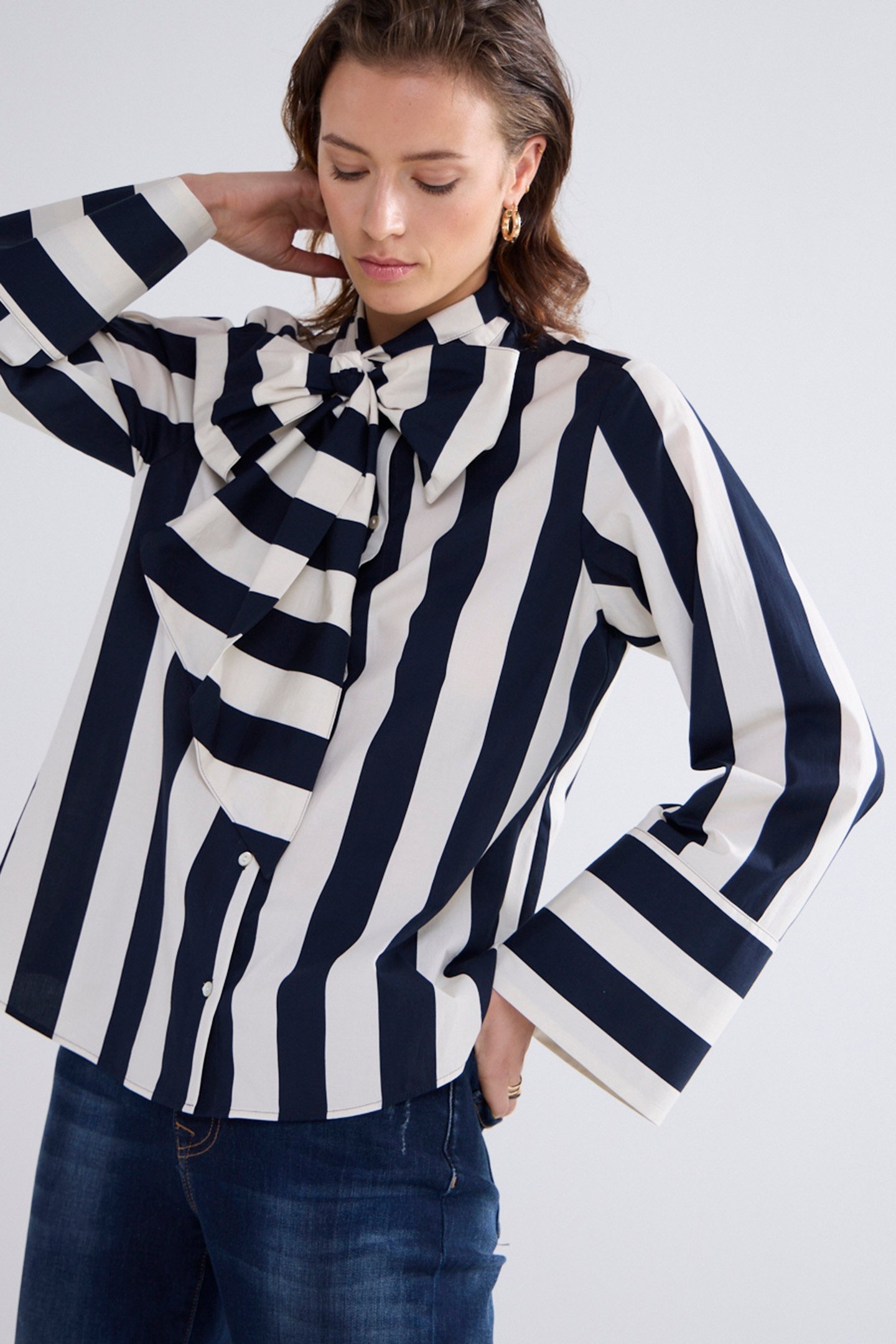 BLOUSE BOW STRIPE PRINTED MIDNIGHT BLUE 3