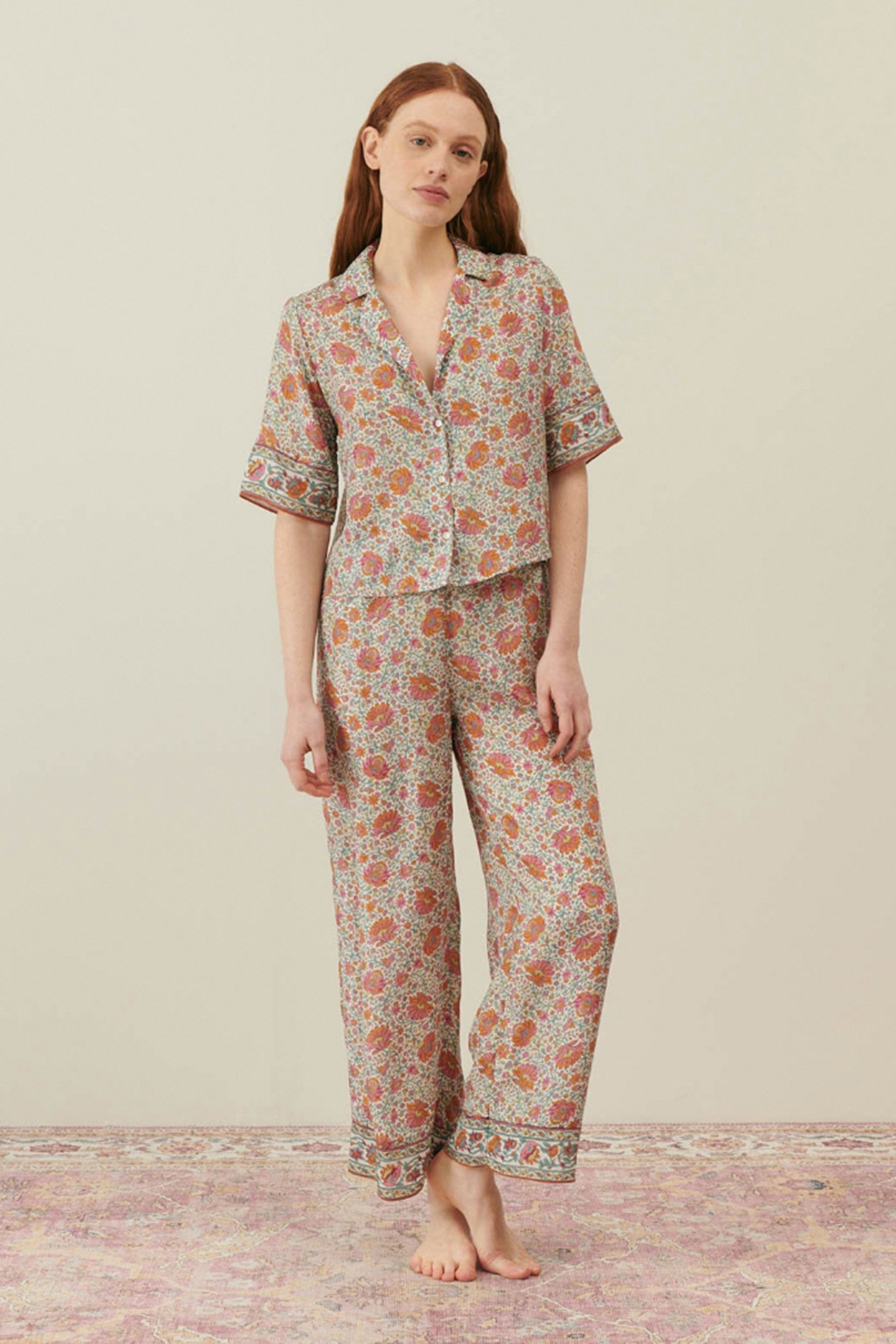 PAJAMAS TOP LOULOU IVORY WINTER GARDEN 2