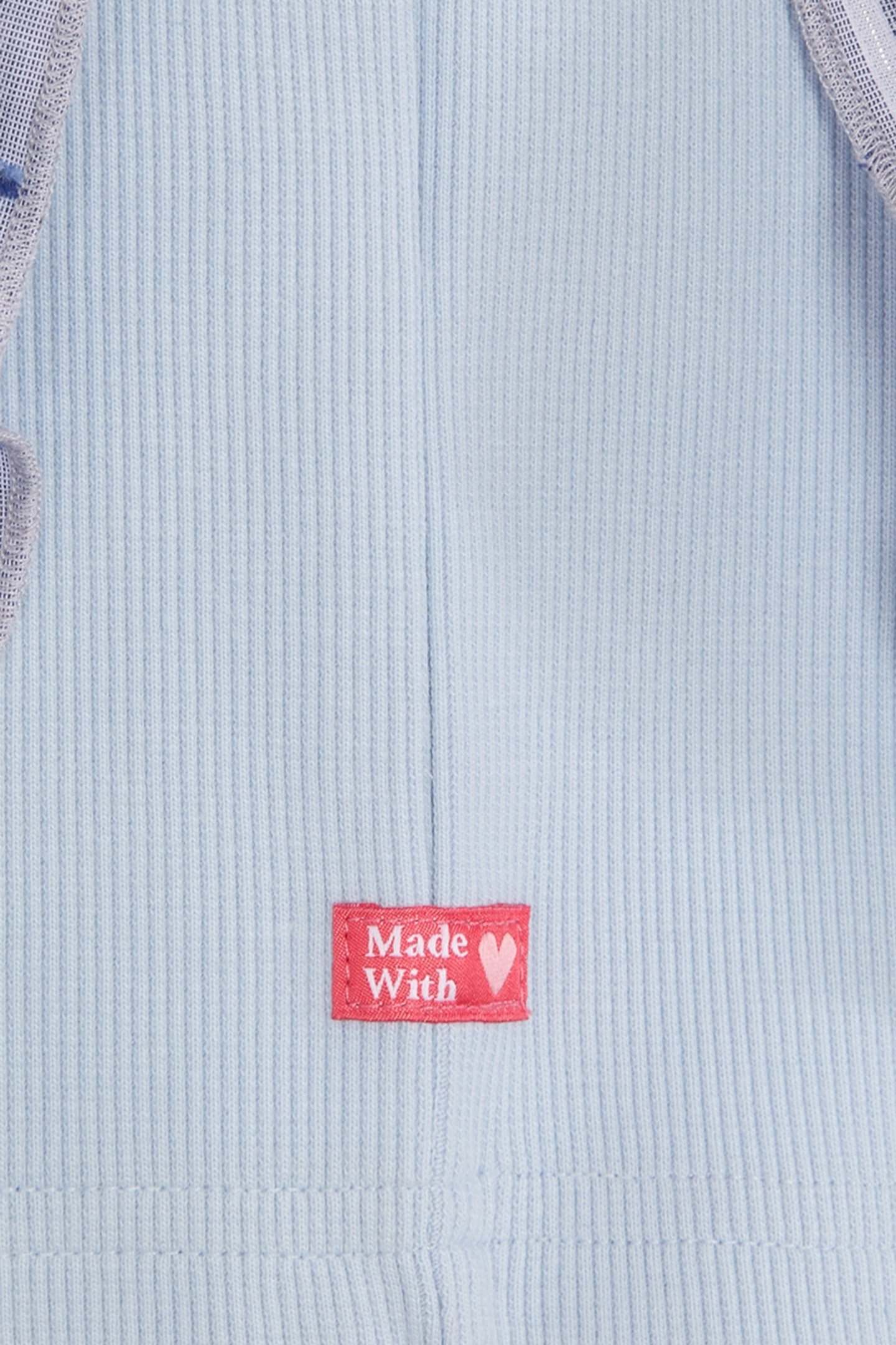 S&S GIRLS DENIM GROUP Y/D RIB RUFFLE FASHION TOP LT BLUE/PAS 3