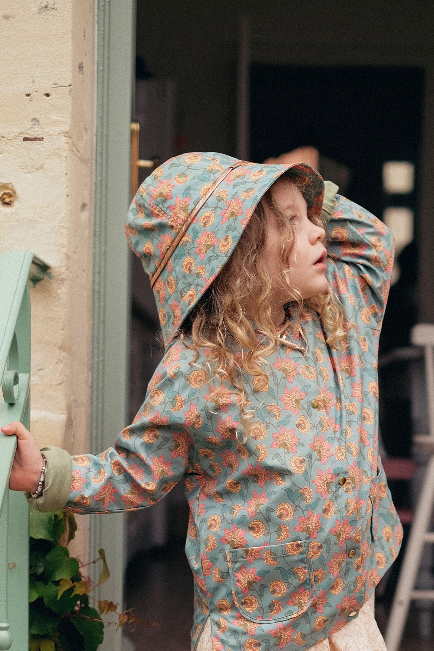 RAIN HAT GRANIMA TURQUOISE FLOWERS 2