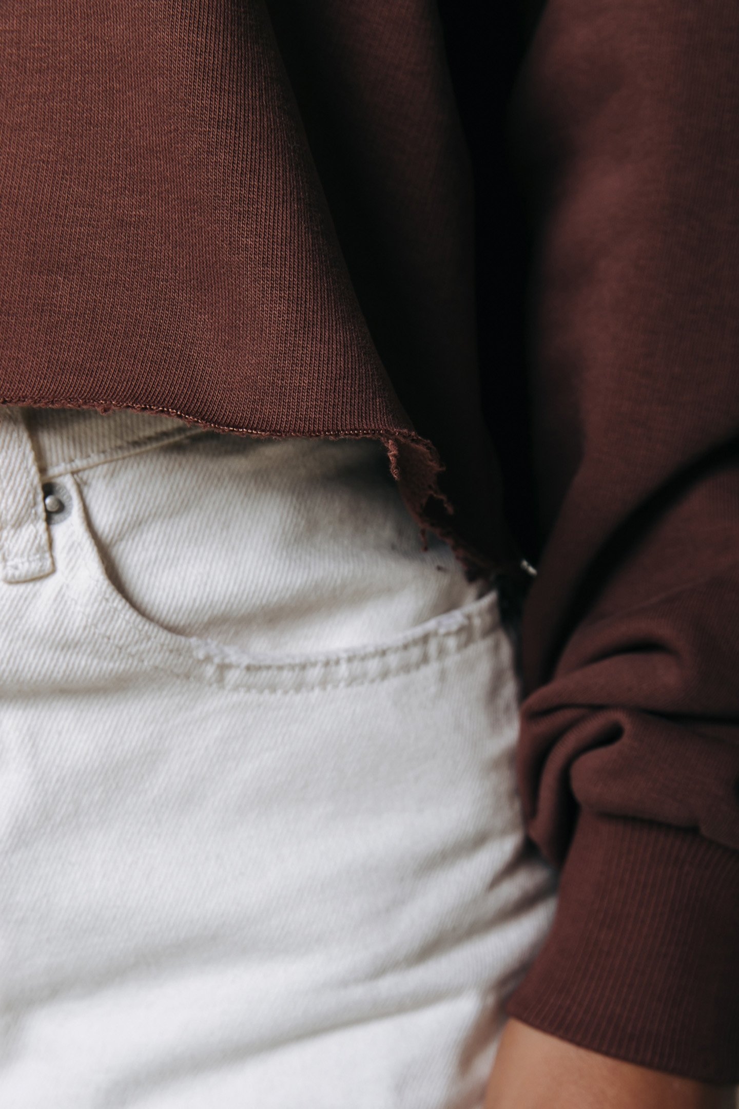 CLRFL RBL PATCH RAW EDGE CROPPED HOODIE BROWN 4