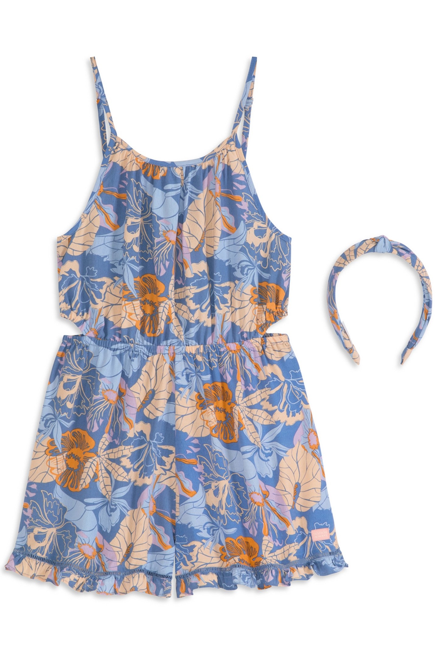 BIG GIRLS S&S 2 PC ROMPER AND HEADBAND SET BLUE/GREY 1