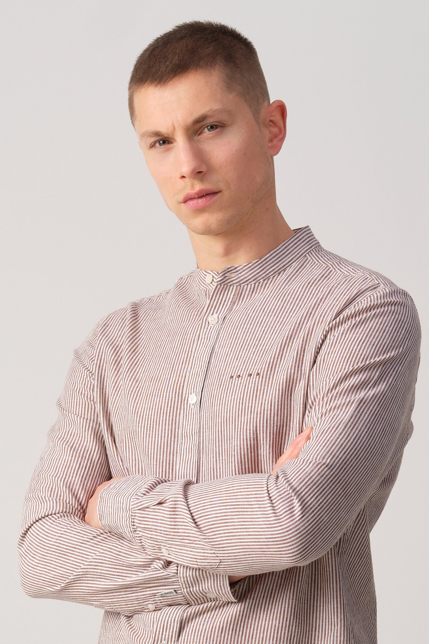 JEROEN CASUAL OVERHEMD LM TOASTED COCONUT STRIPE 3