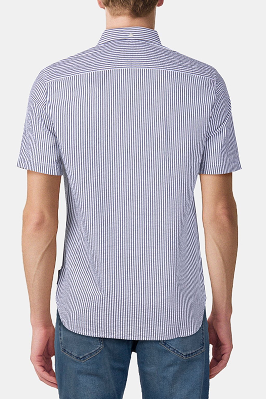SEERSUCKER POCKET STRIPE SHORT SLEEVE SHIRT MARINE 2