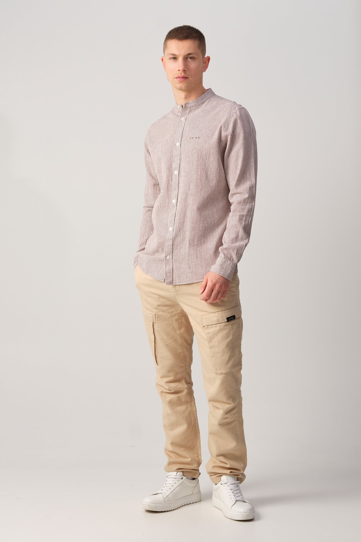 JEROEN CASUAL OVERHEMD LM TOASTED COCONUT STRIPE 1