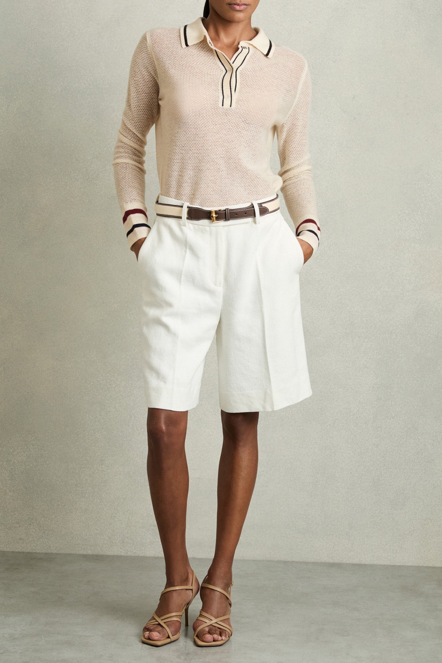 CECE TIPPED POLO NEUTRAL 1