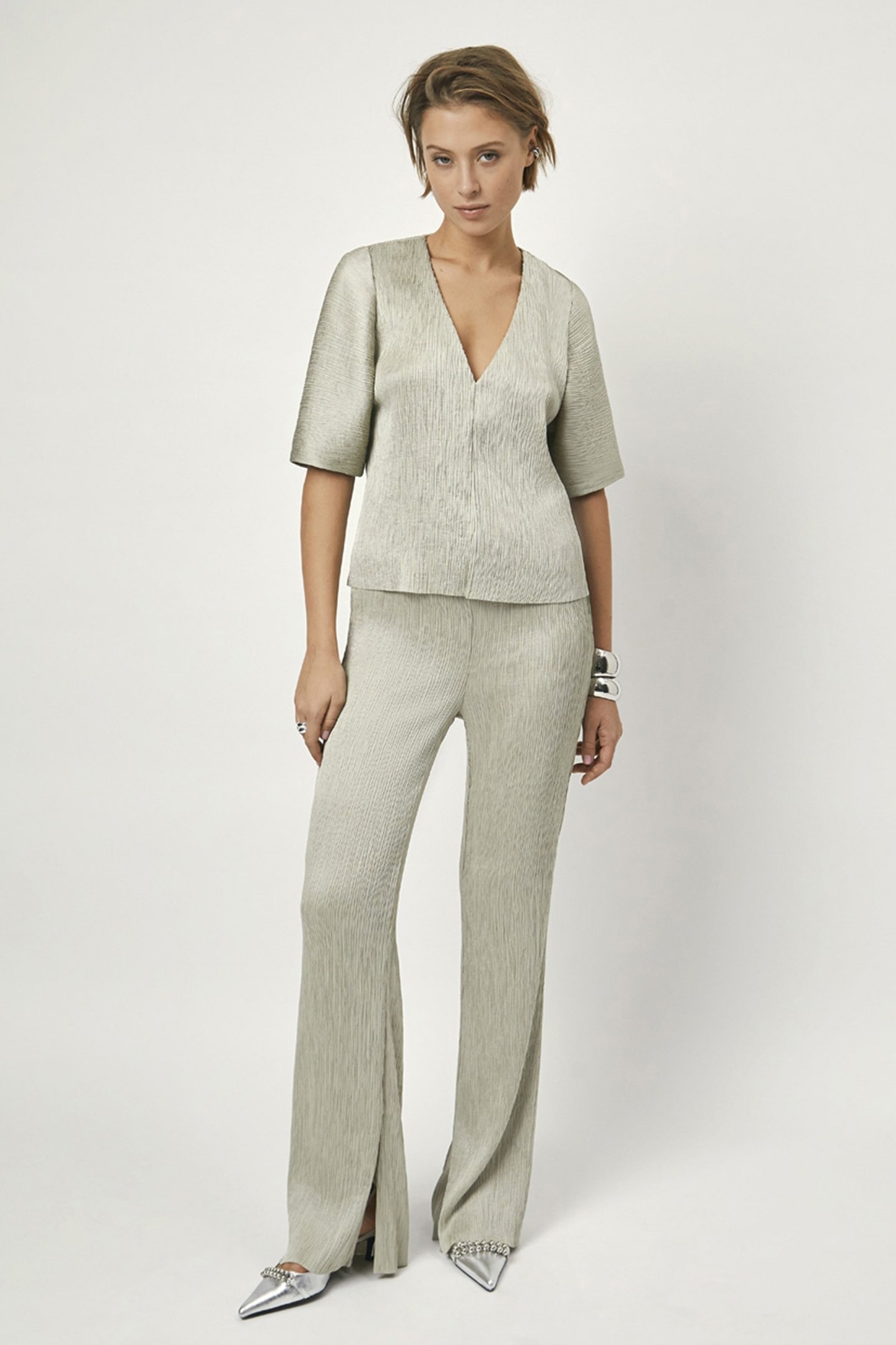 CHAZELLE PLEATED PANTS MATCHA 1