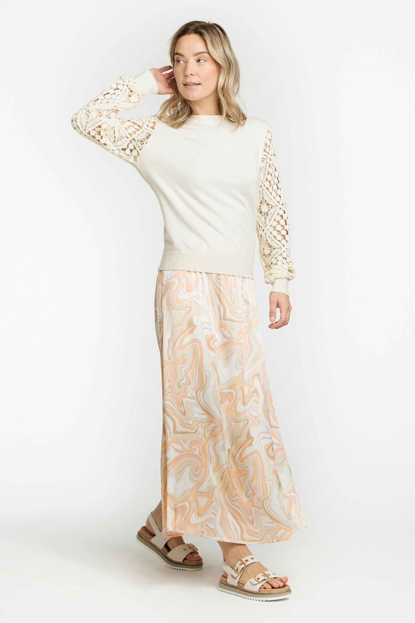 SKIRT SATIN SOFT LIQUIDS PRINT PRINT NEUTRALS 1