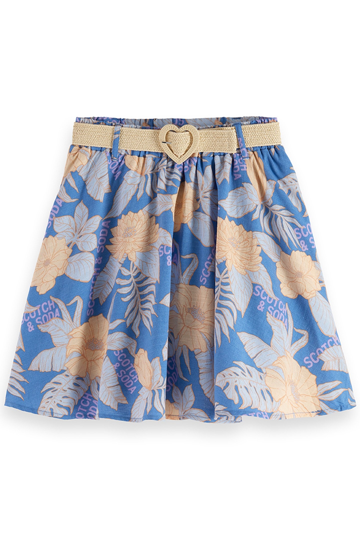 GIRLS ELASTIC WAIST FULL SKIRT W/ BELT BLUE/GREY 1