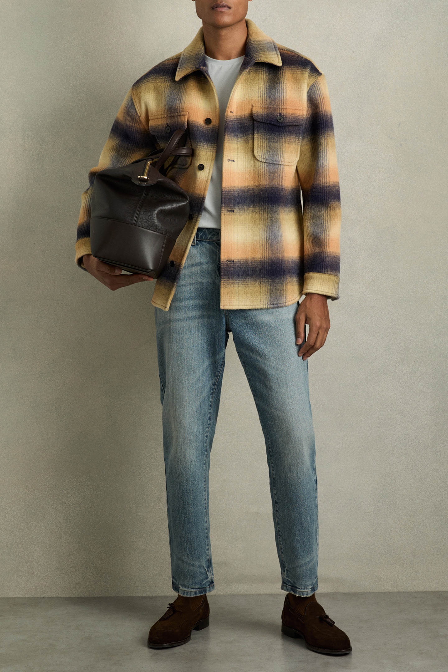 KINKADE LS BRUSHED WOOL CHECK OVERHIRT AMBER ORANGE 2