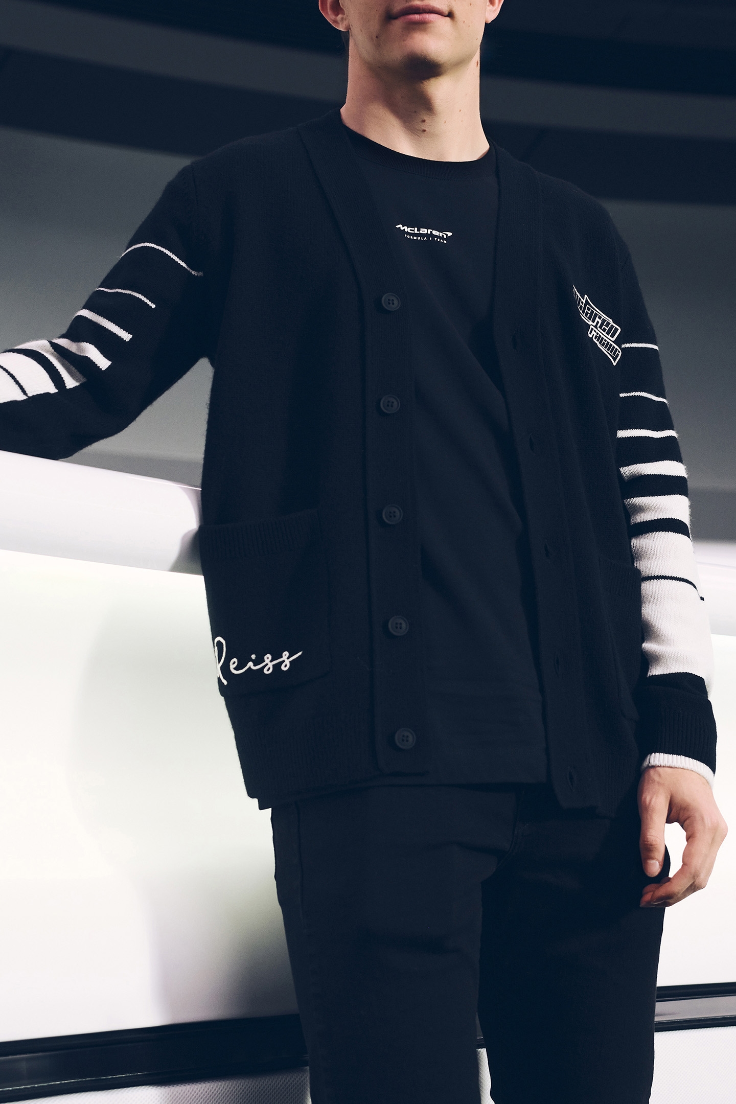 BLARE LS MCLAREN RACING EMBROIDERED VARSITY CARDIGAN BLACK 6