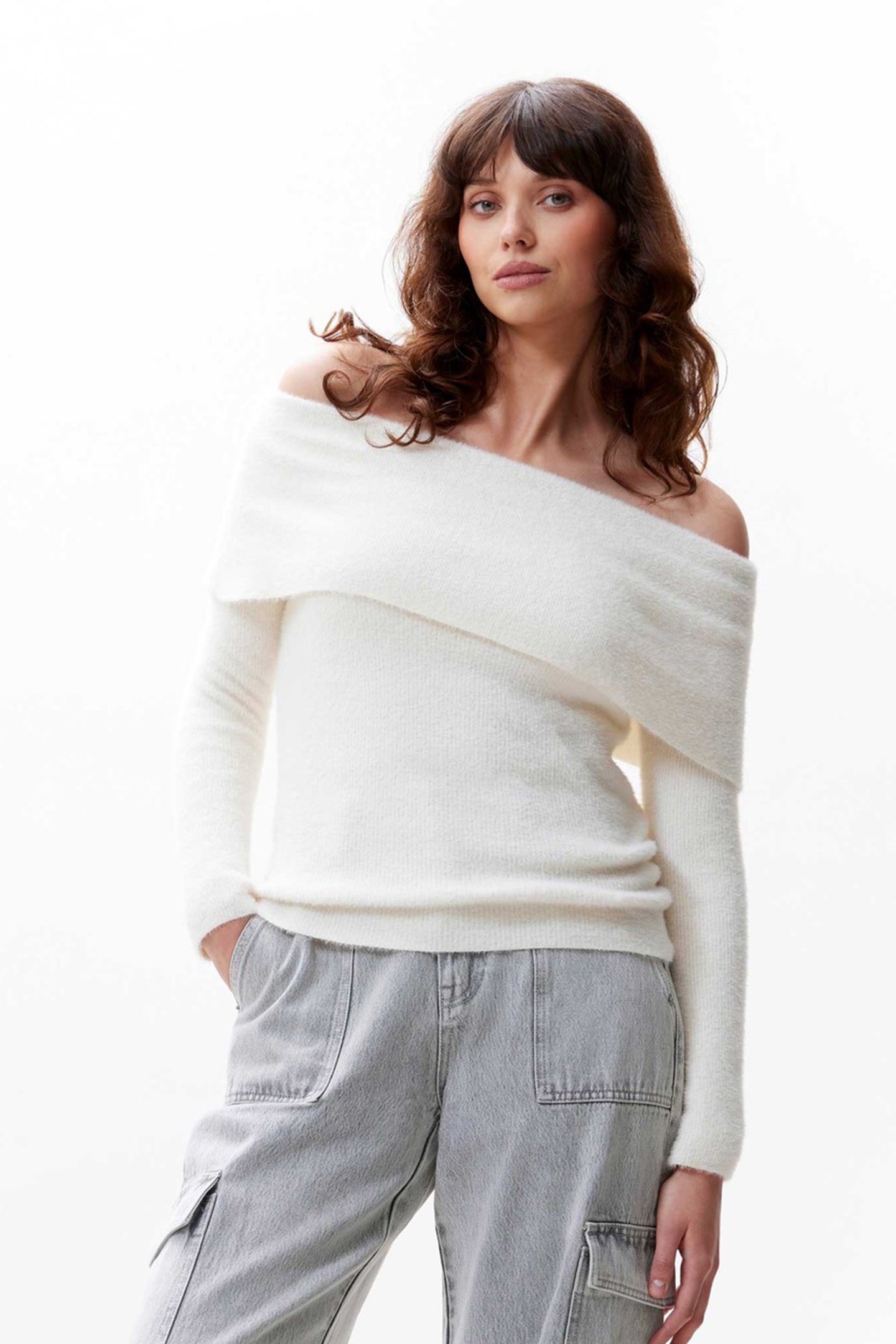OFF SHOULDER LONG SLEEVE KNIT OFF WHITE 1