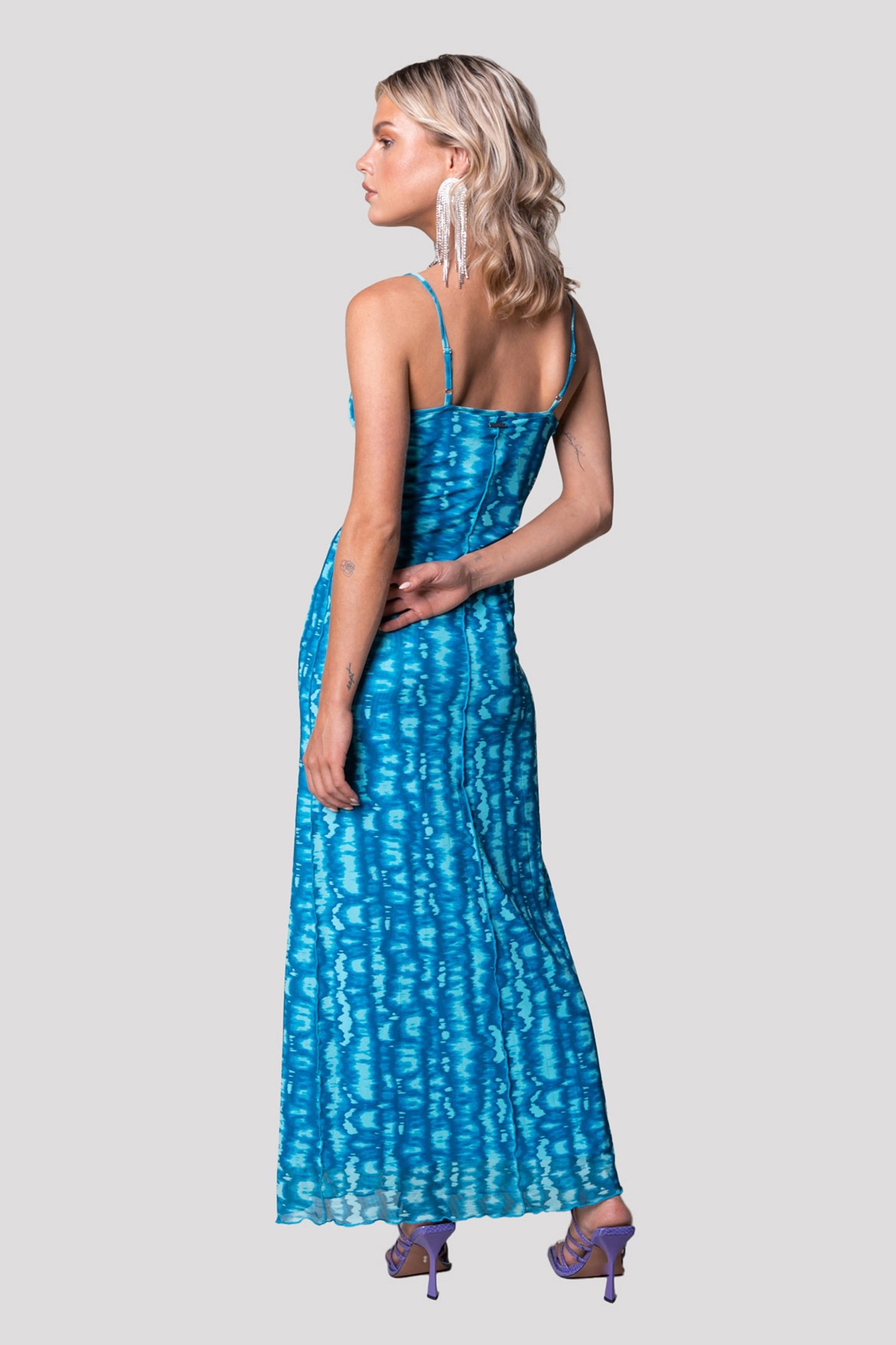 CAIA TIE DYE MESH MAXI DRESS SL LIGHT TURQUOISE 2