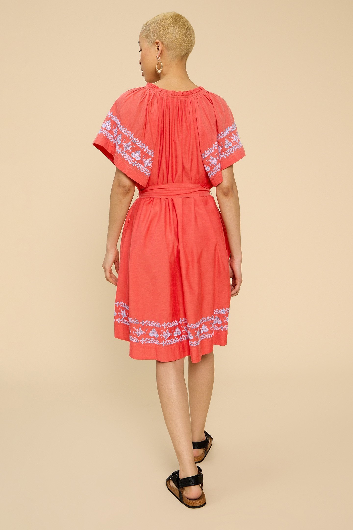ANNA COTTON EMBROIDERED DRESS ORANGE MULTI 2