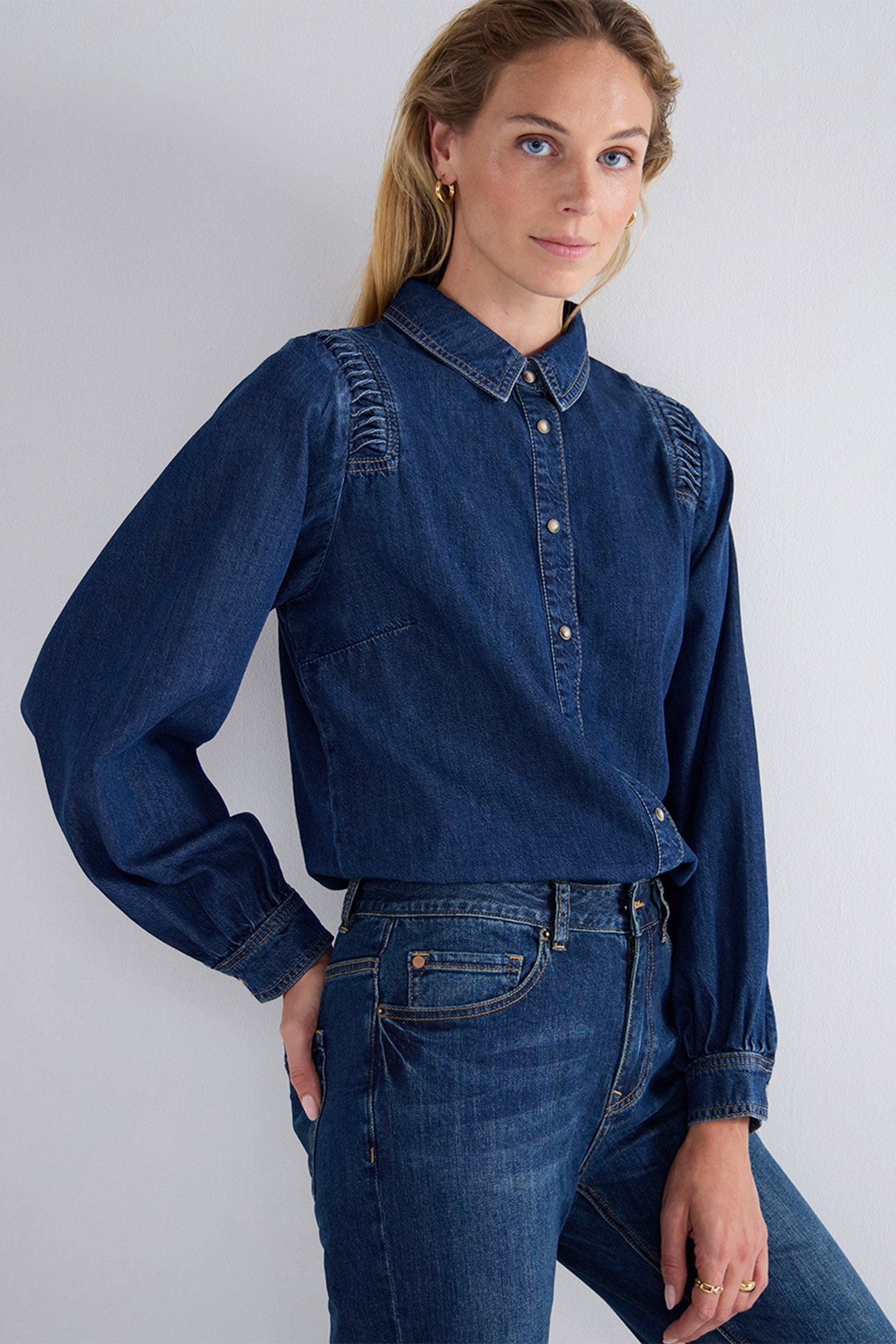 DENIM BLOUSE LIGHTWEIGHT COTTON TENCEL BLUES 1