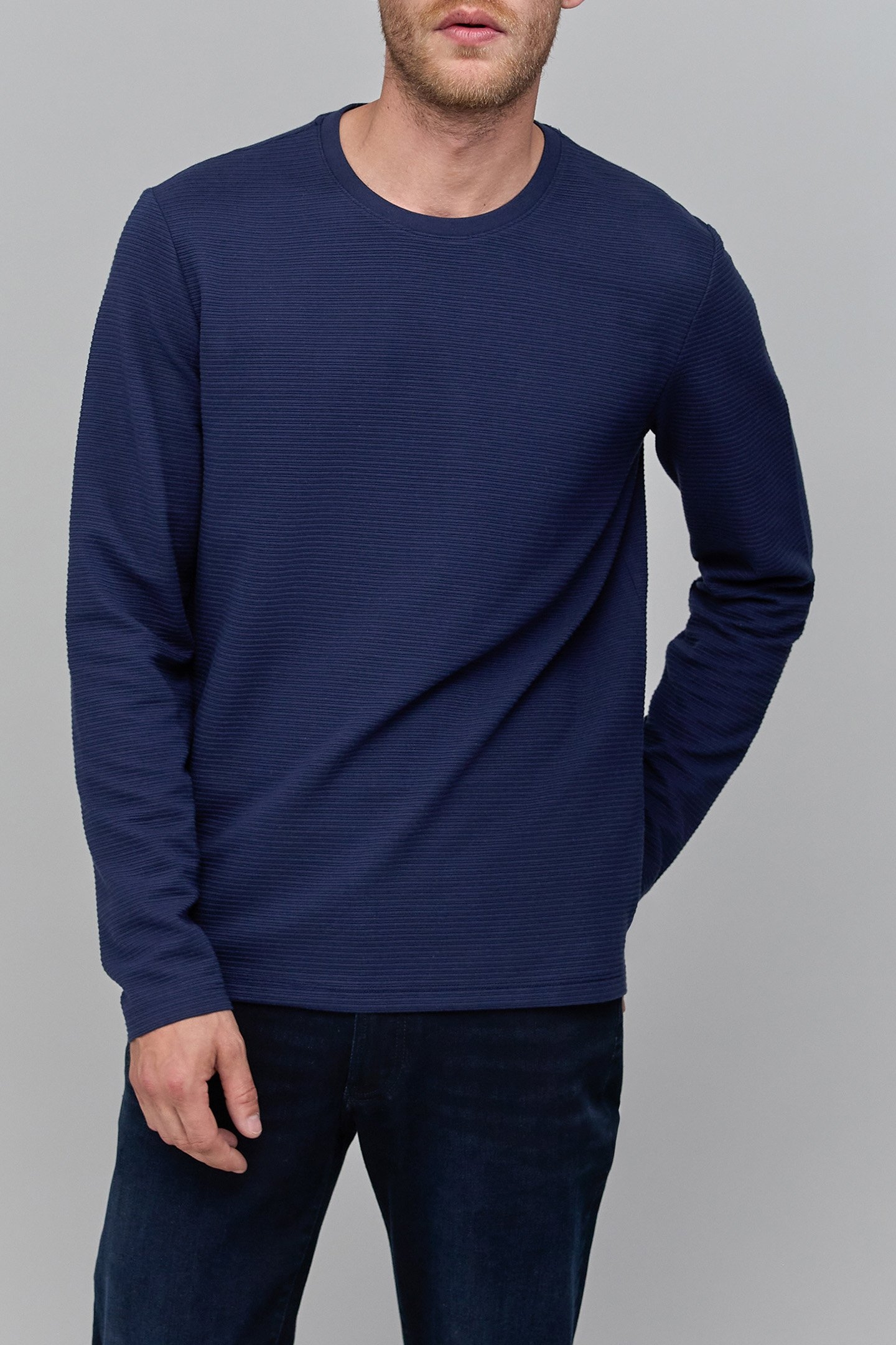 INDIGO LONG-SLEEVE T-SHIRT WITH TEXTURED STRIPES 1