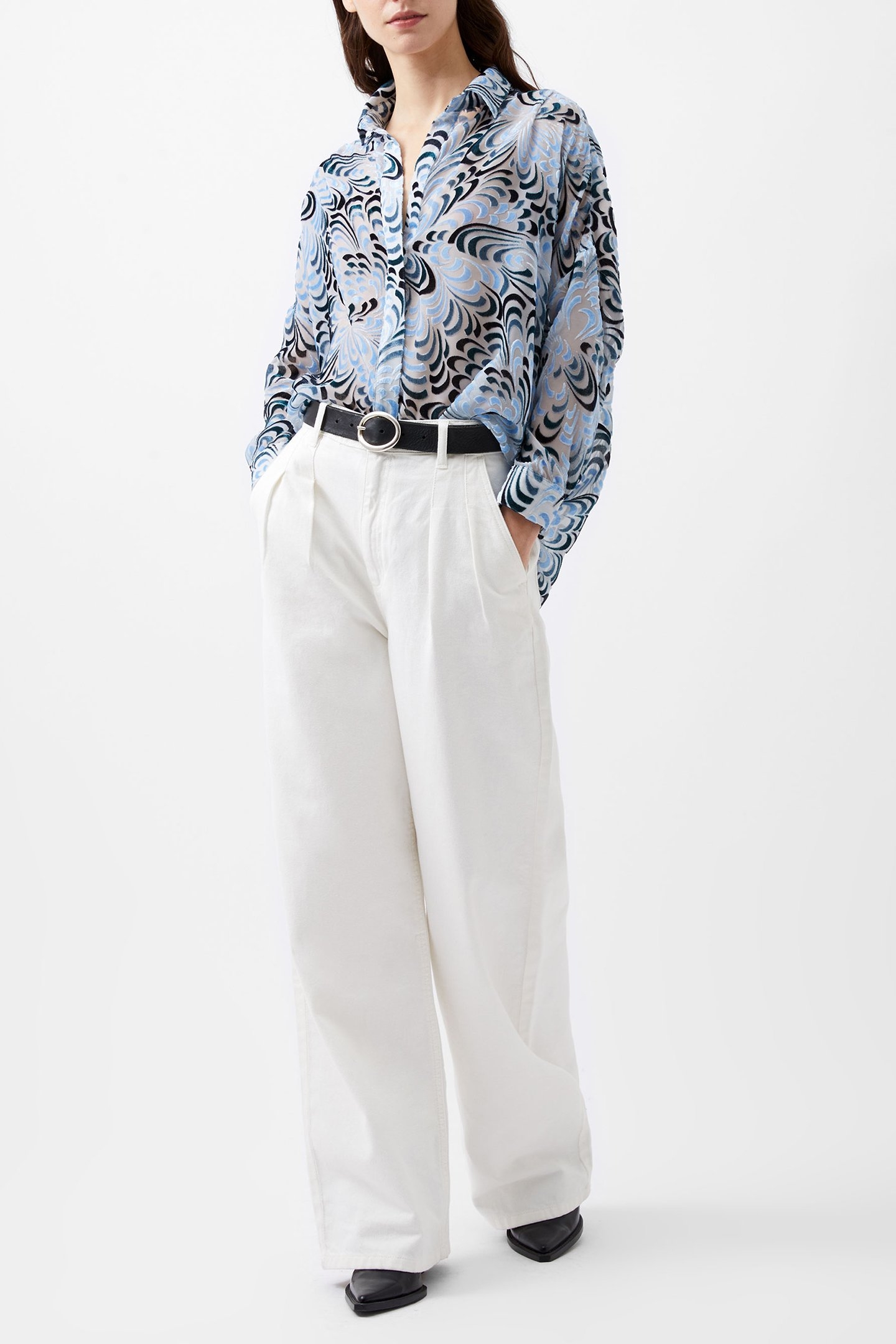 DIA DEVORE V BUTTON POPOVER SUMMER WHITE/BLUE 1