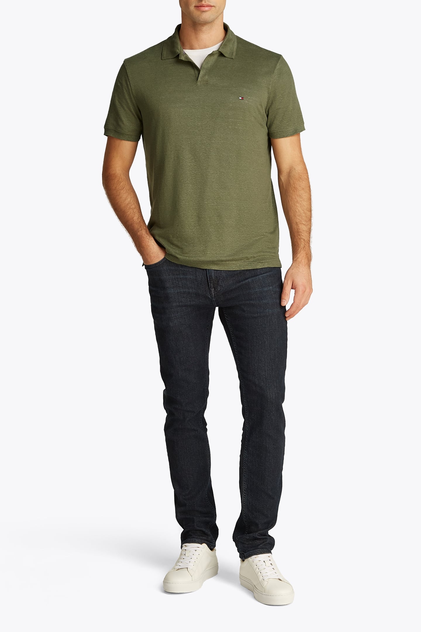 PURE LINEN SHORT SLEEVE POLO SHIRT, NORMAL FIT, BATTLE GREEN 2
