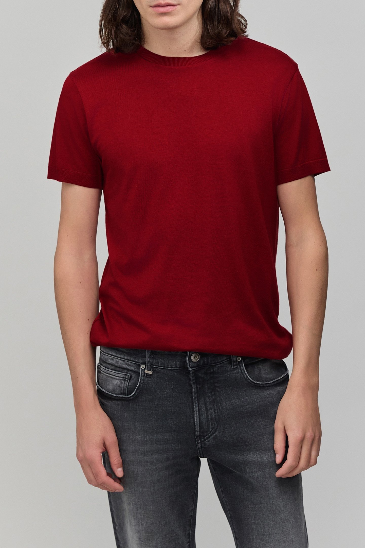 DARK RED COTTON MODAL MIX T-SHIRT 1