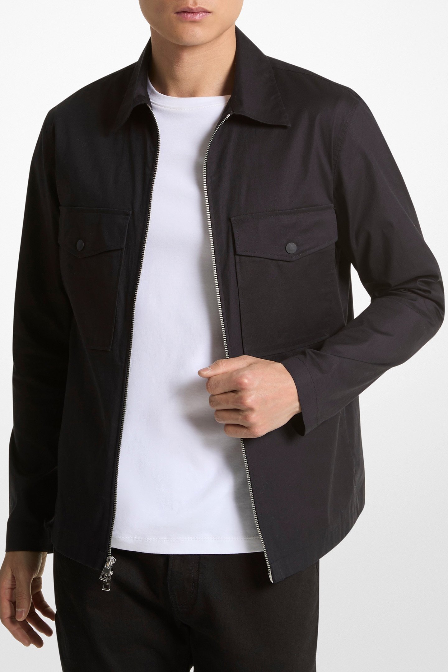 DOUBLE POCKET UTILITY SHIRT JACKET IN BLACK 1