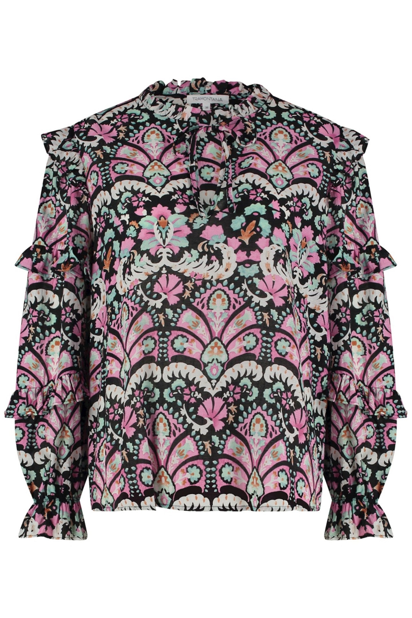 BLOUSE FOLK TALES WHITE PRINT BLACKS 1