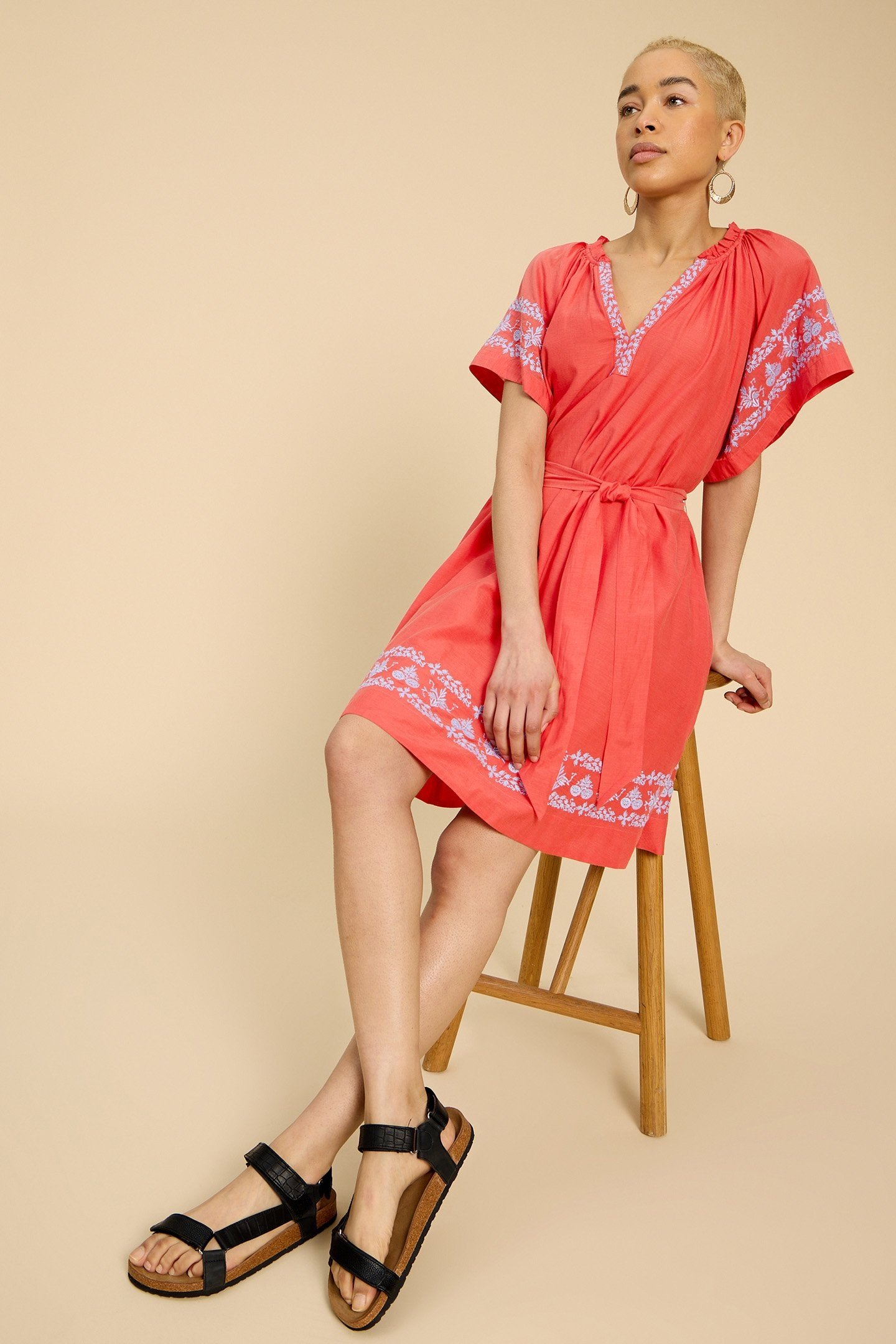 ANNA COTTON EMBROIDERED DRESS ORANGE MULTI 4