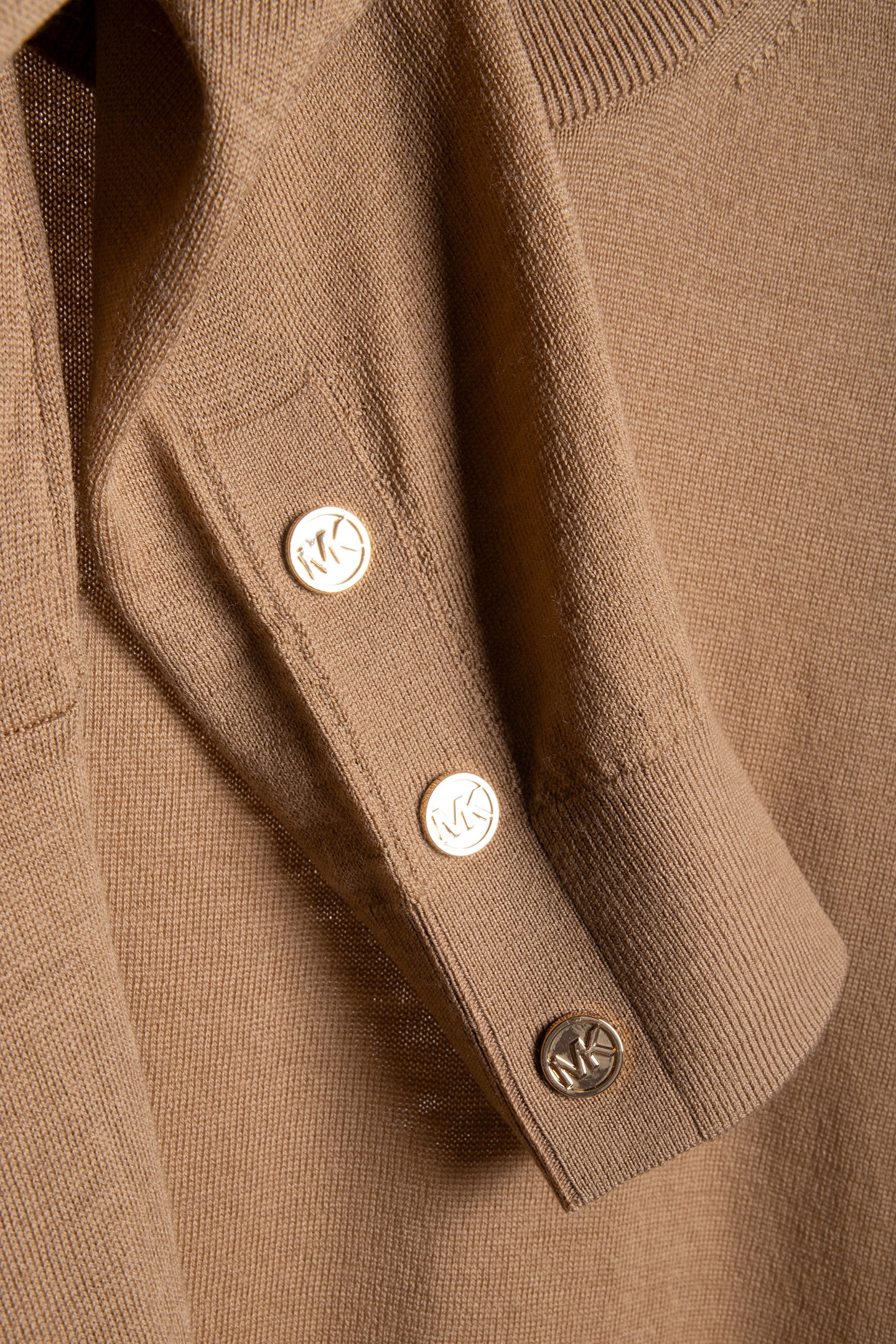 MERINO BUTTON SLV LS SWEATER DARK CAMEL 4