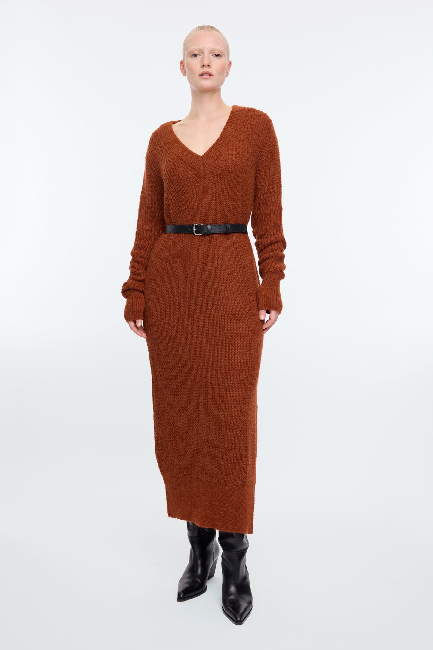 WOOL MAXI DRESS V-NECK HENNA 5