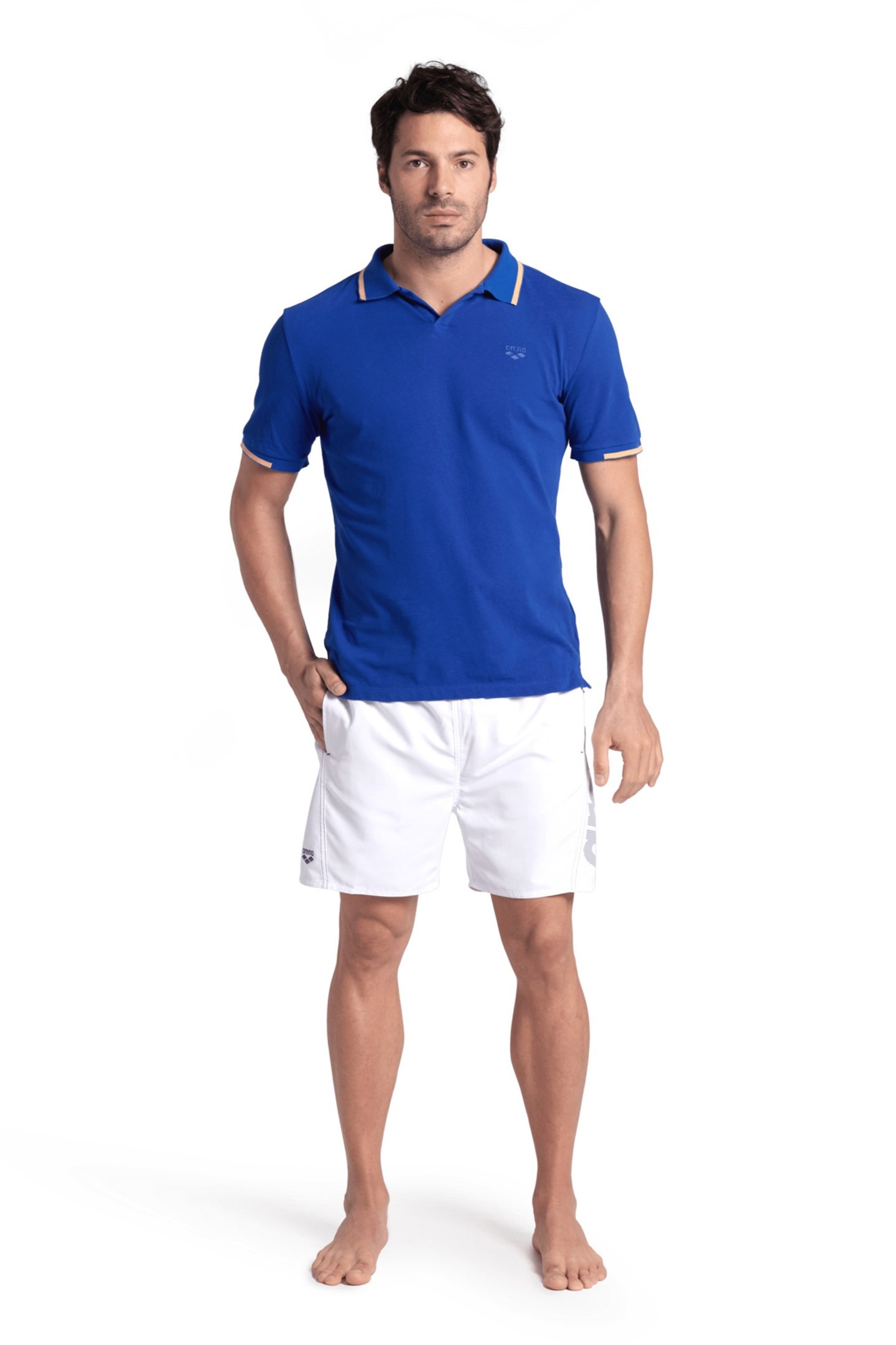 MEN'S POLOSHIRT ARENA TRIM COTTON PIQUET ROYAL-SALMON PINK 3