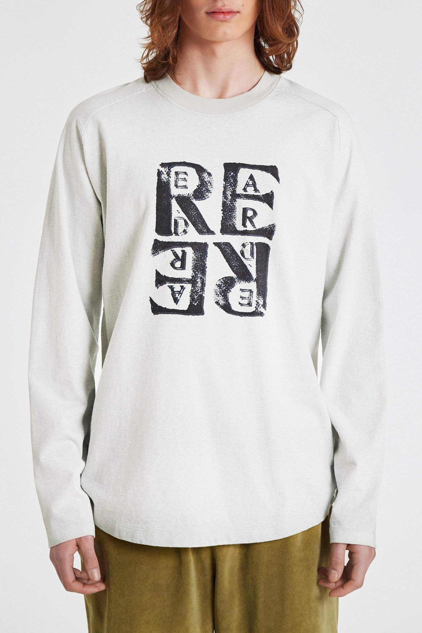 MENS GREY LS TSHIRT STAMP PRINT GREY BEIGE 1