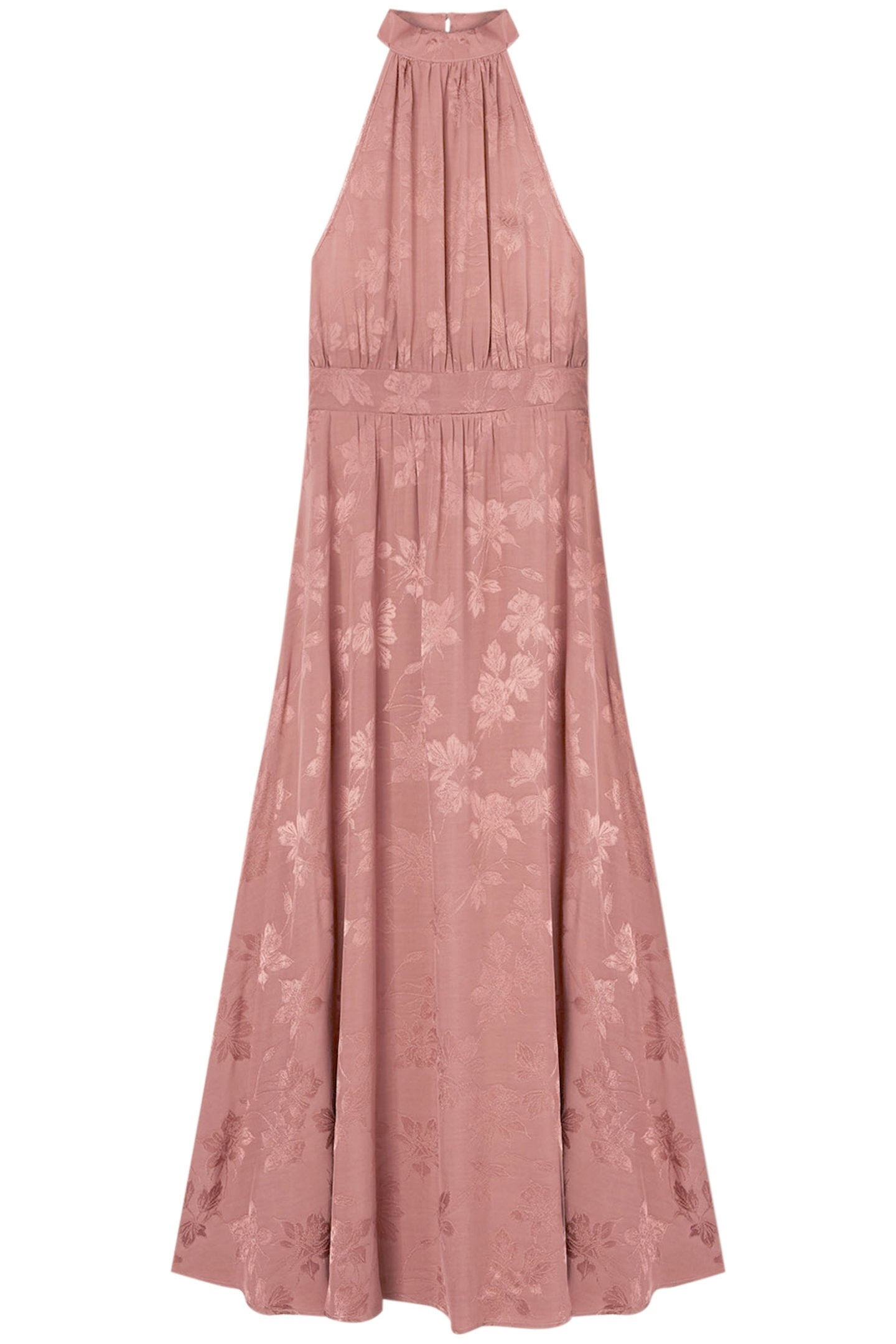 JACQUARD SATIN LONG HALTERNECK DRESS PINK 3
