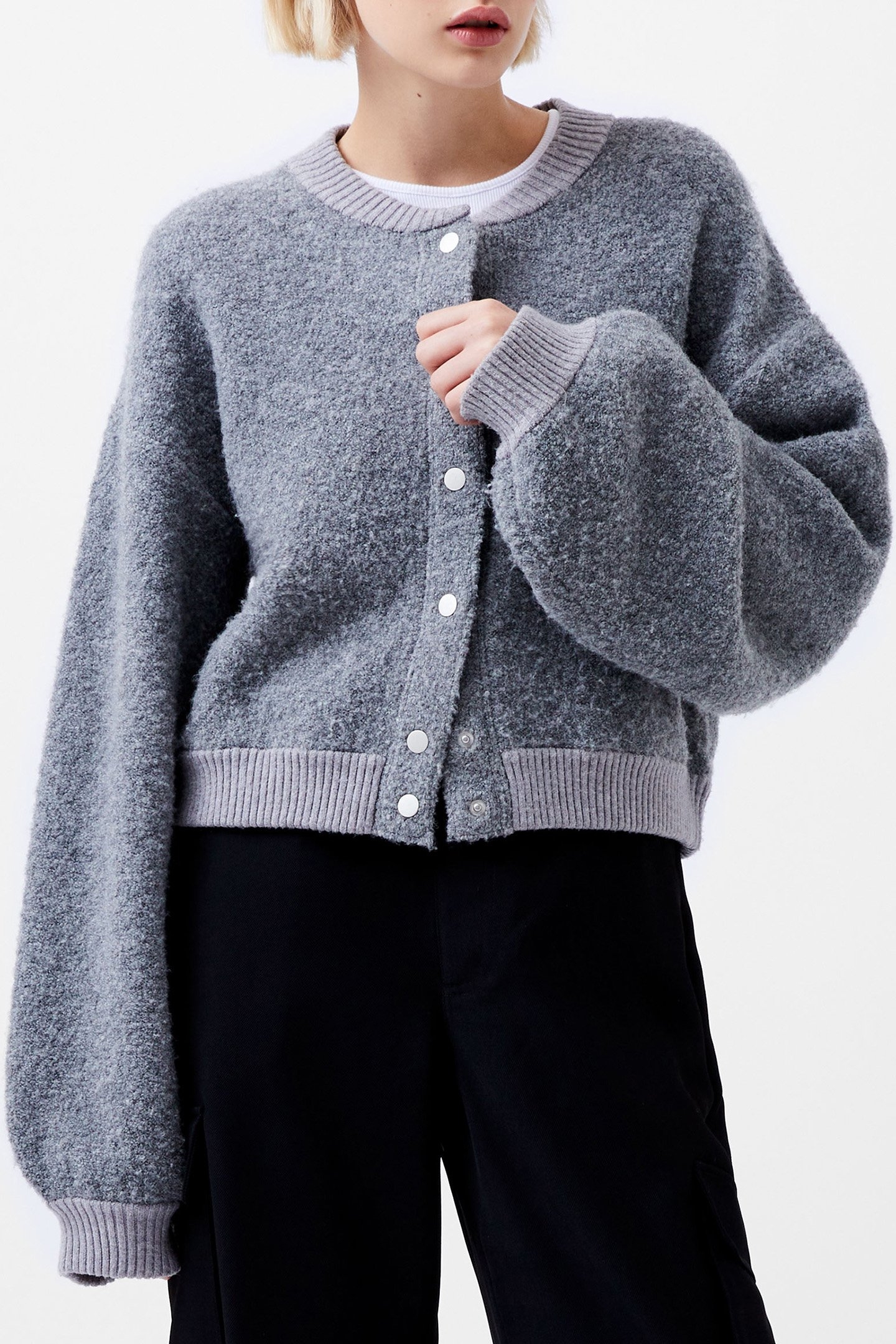 MELISSA KNIT BOMBER JACKET DOVE GREY MEL 1