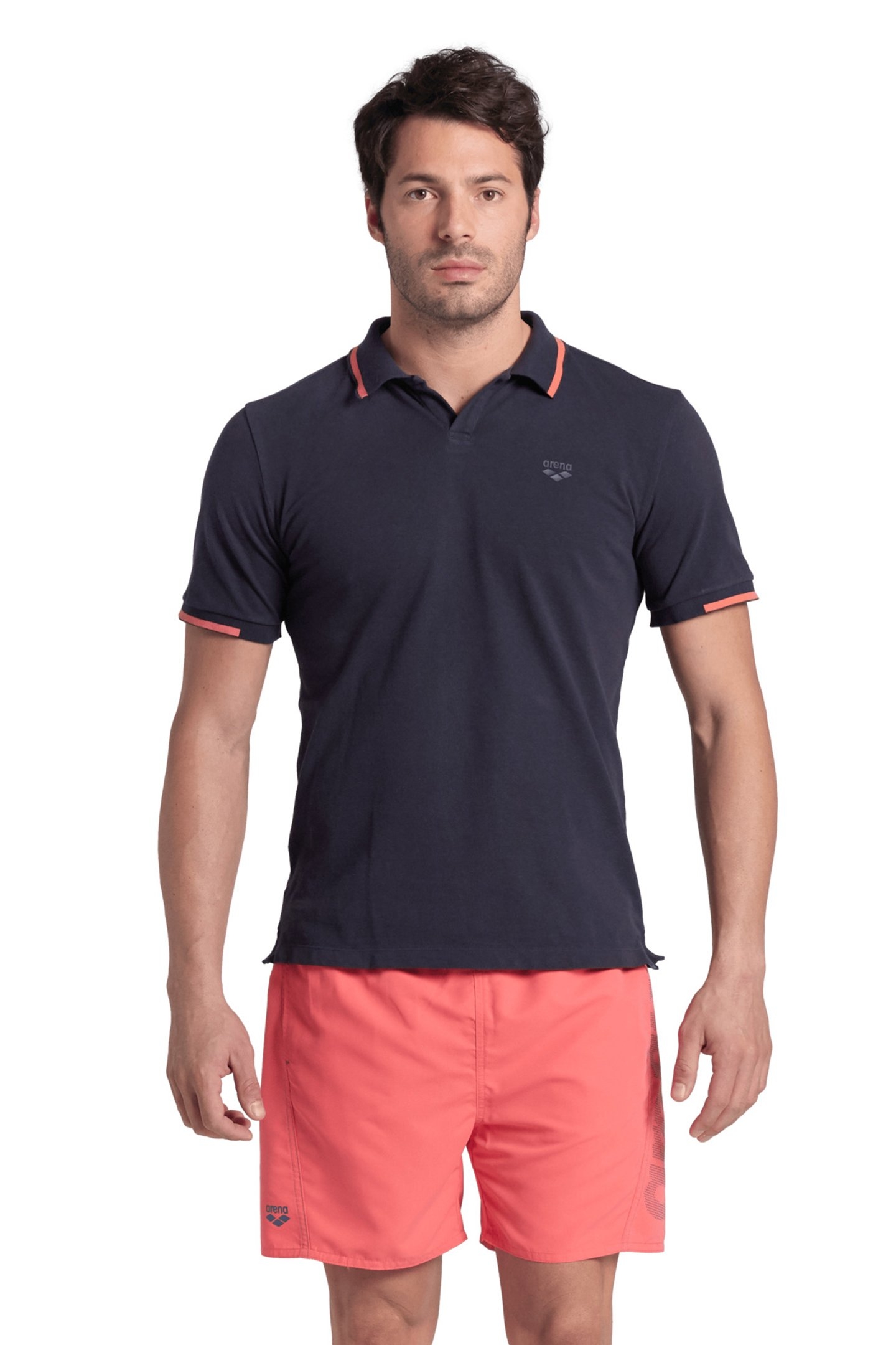 MEN'S POLOSHIRT ARENA TRIM COTTON PIQUET NAVY-CALYPSO CORAL 1