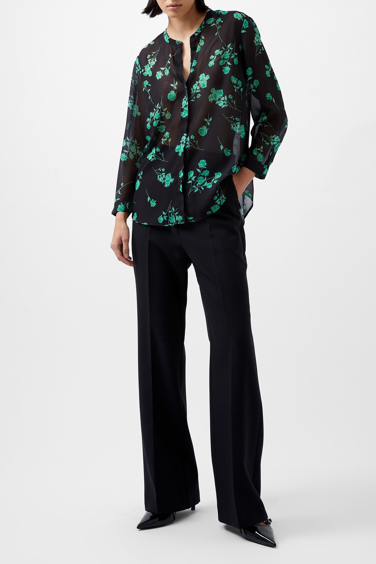 ALLESANDRA L/S SHIRT BLACKOUT/MINTED GRN 2