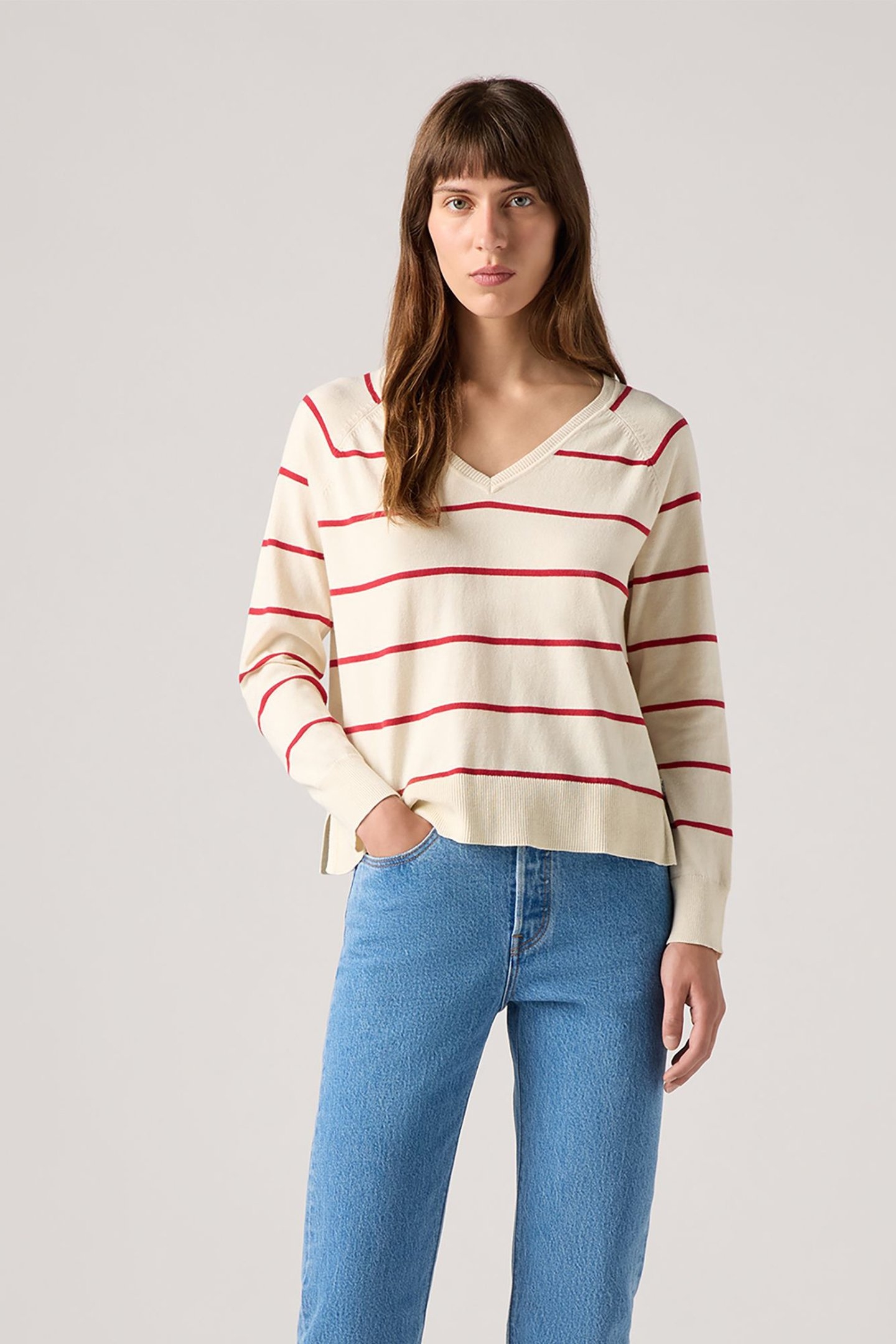 PETAL VNECK SWEATER STEPHANIE STRIPE BUTTERCREAM 1