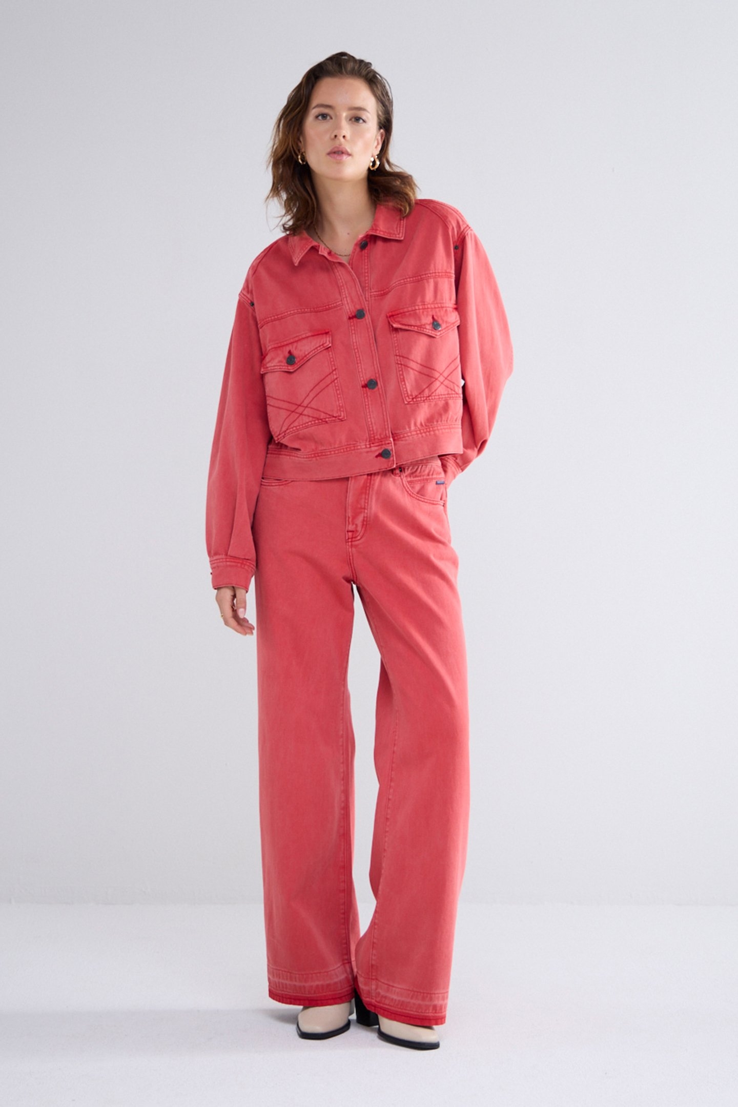 WIDE LEG JEANS COLOURED DENIM REDS 3