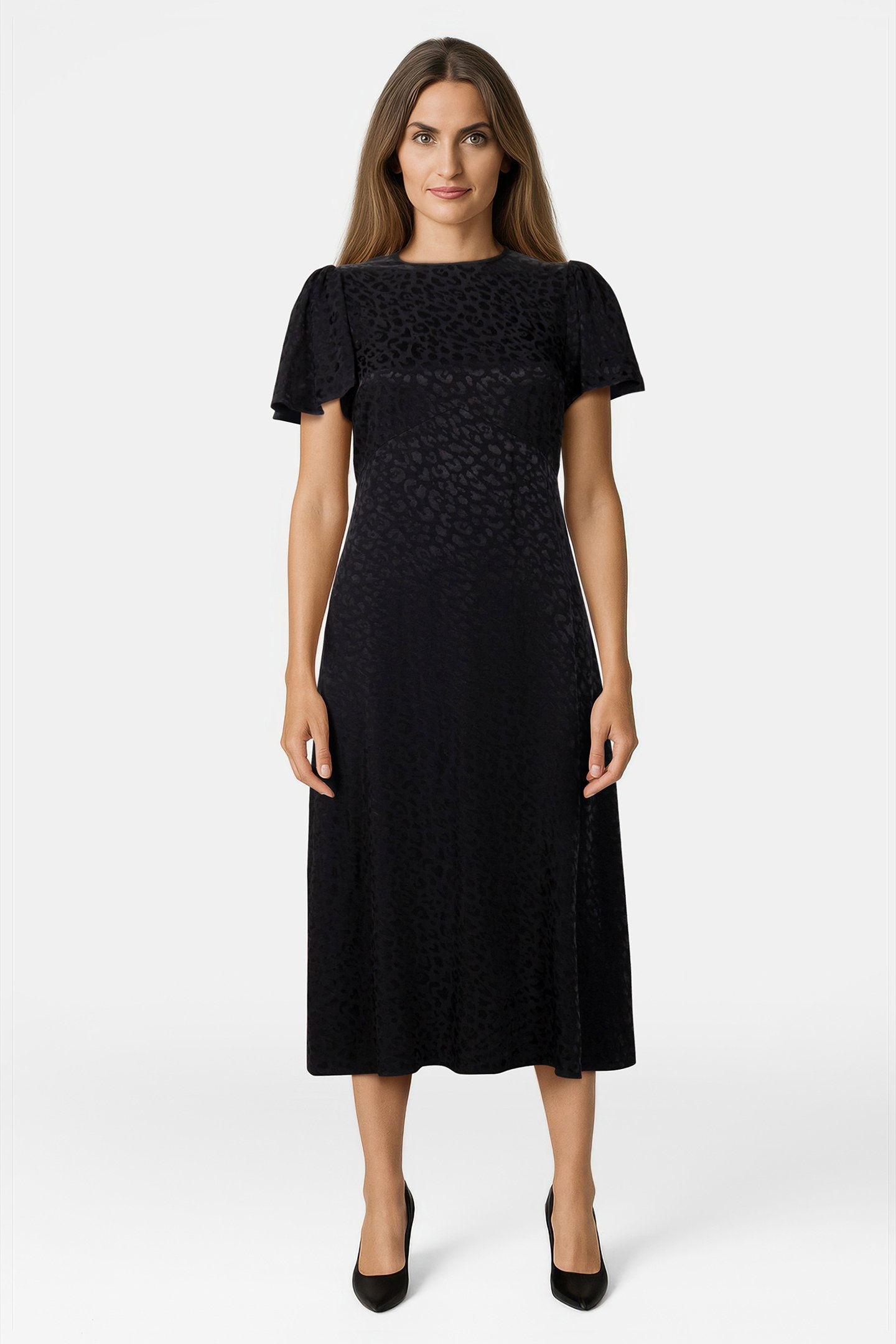 MIDI DRESS IN BLACK ANIMAL JAQUARD 1