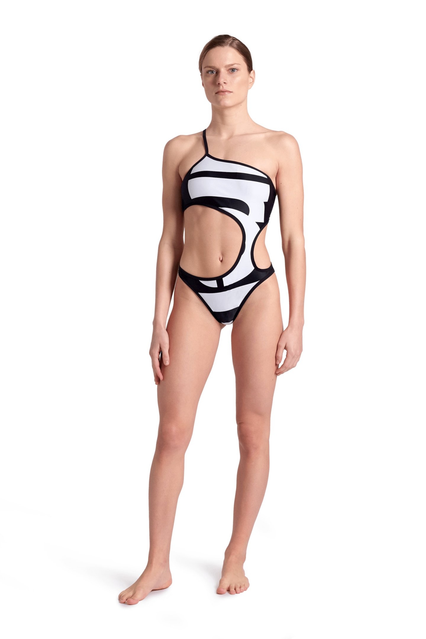 WOMEN'S ARENA LOGO SWIMSUIT SINGLE SHOU WHITE MULTI-BLACK-BL 3