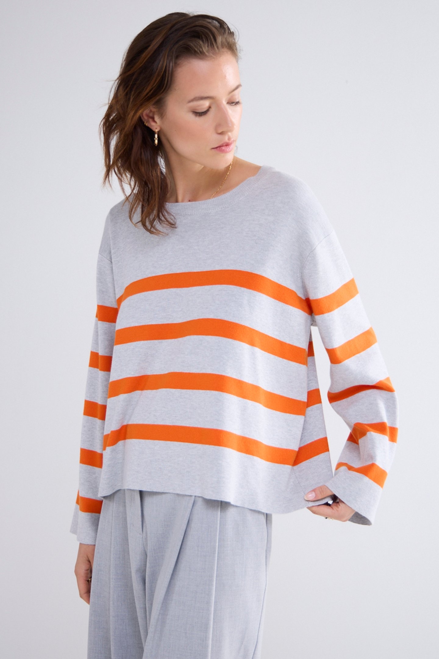 STRIPED SWEATER SOFT VISCOSE POLYAMIDE KNIT GREYS 5