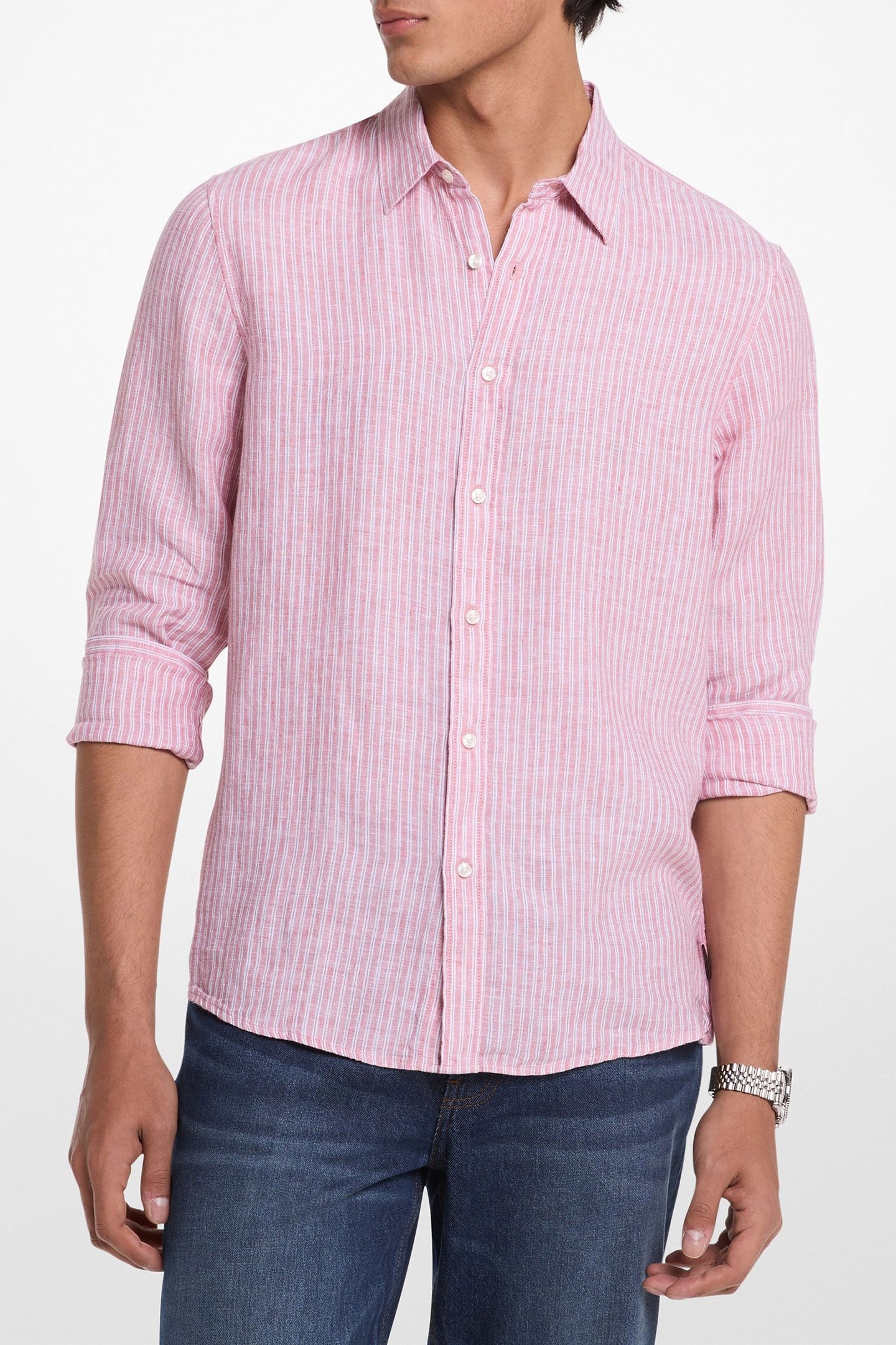 CLASSIC LONG SLEEVE LINEN SHIRT IN PINK 1