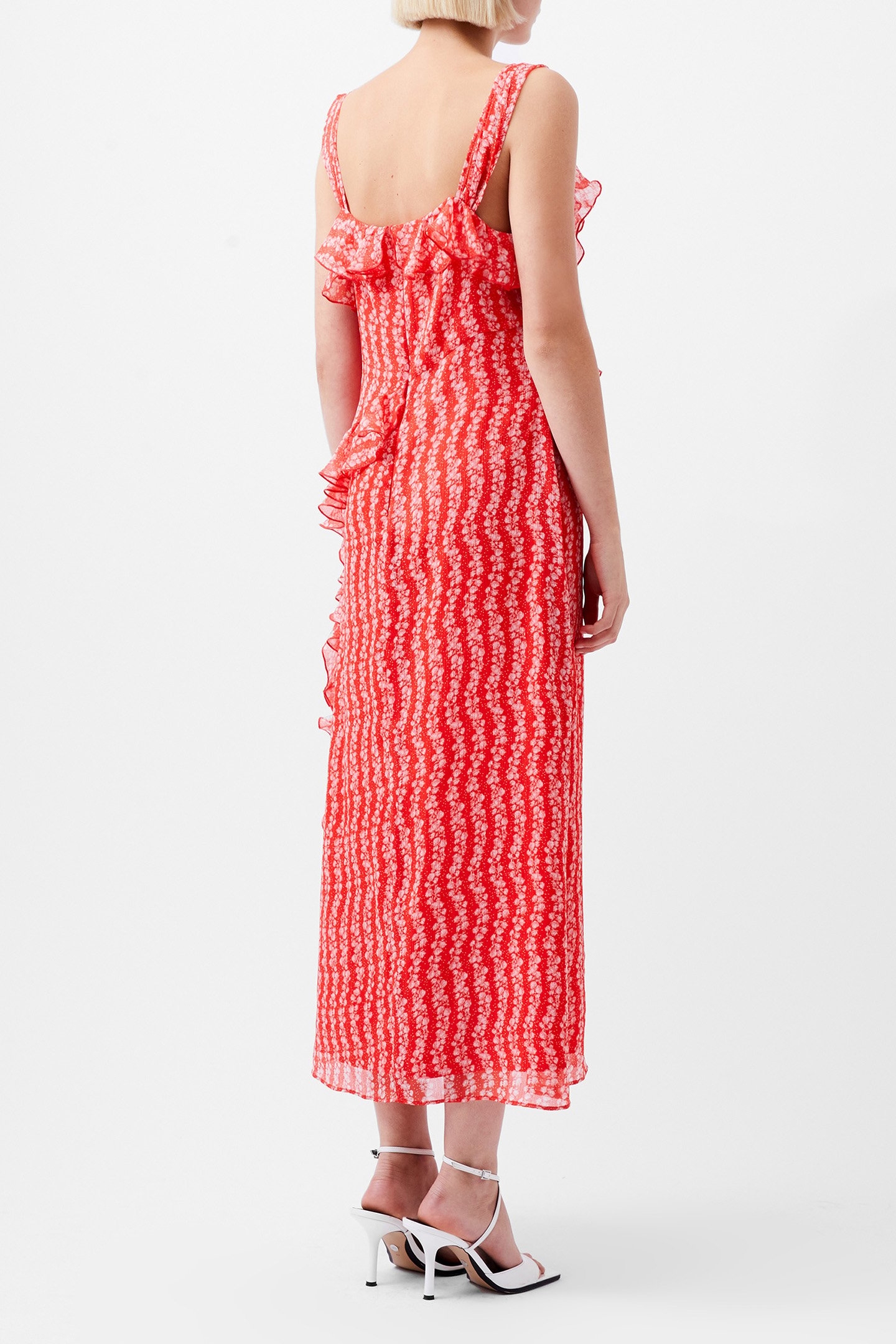 FRANCES CRINKLE RUFFLE DRESS CAYENNE RED/WHITE 2